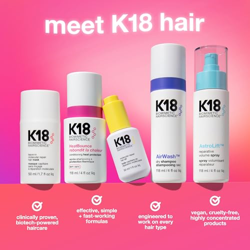 K18 bathroom counter setup for at-home care routine.