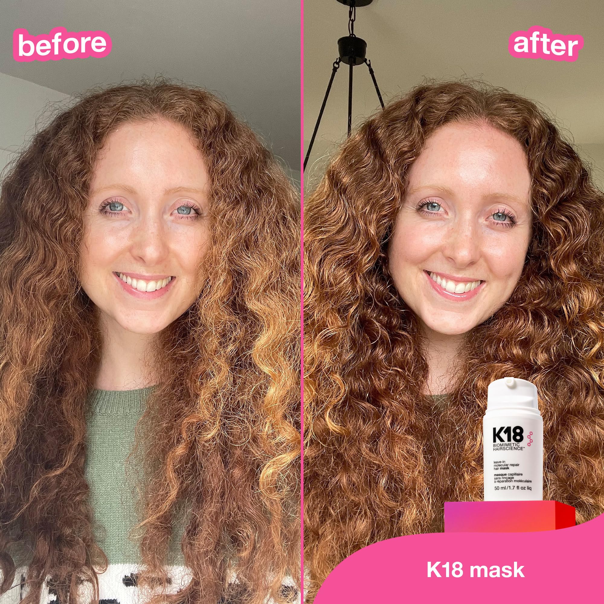 K18 before-and-after focus on improved texture after treatment.