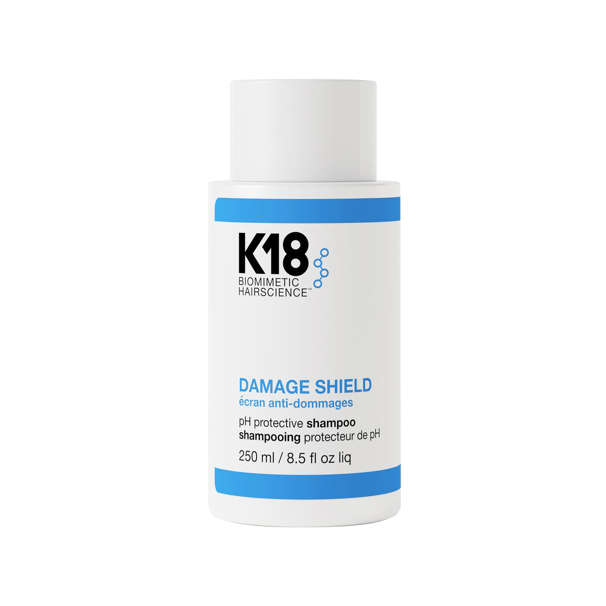 K18 Damage Shield bottle front with color-safe cleansing claim.