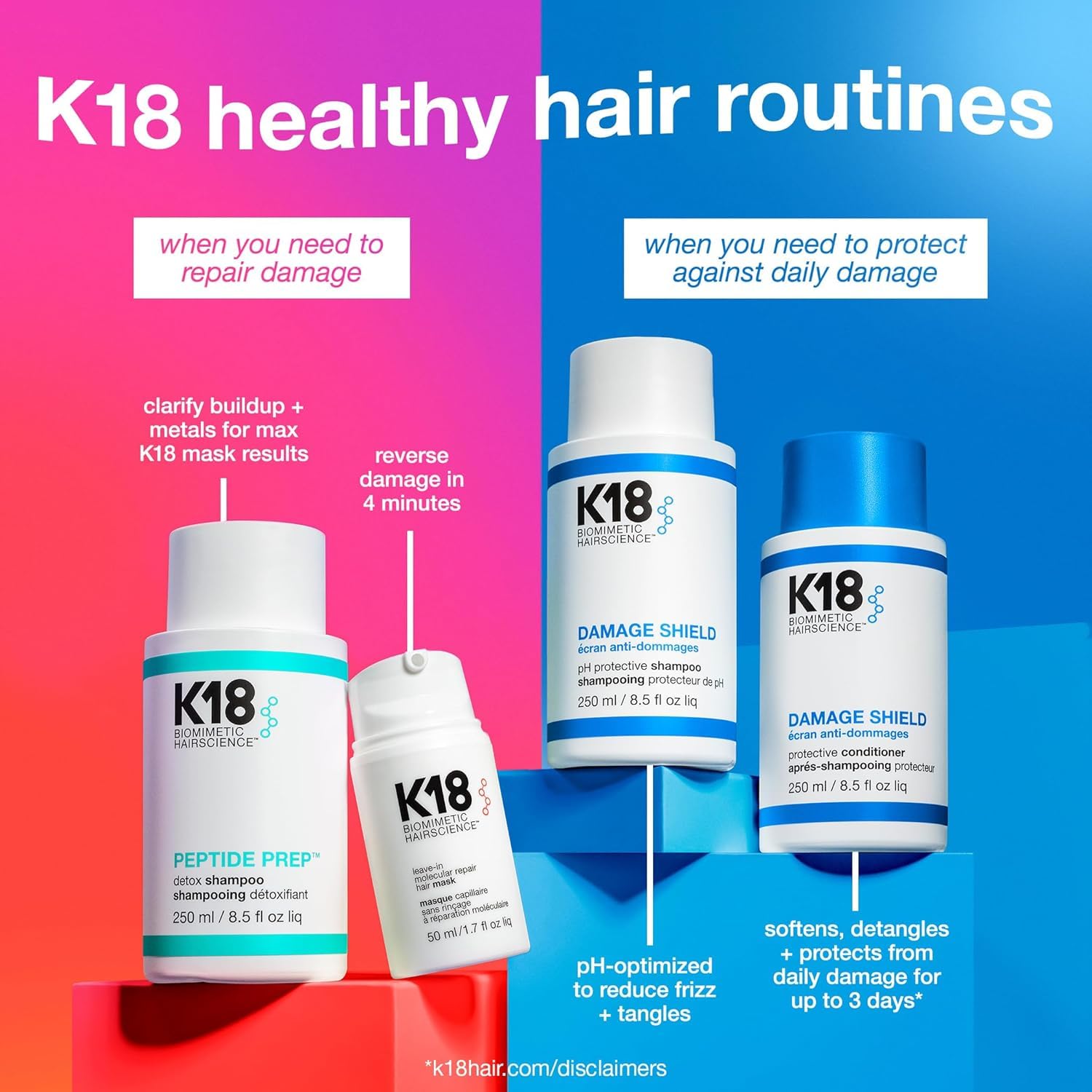 K18 Damage Shield packaging showcases premium, travel-friendly protection