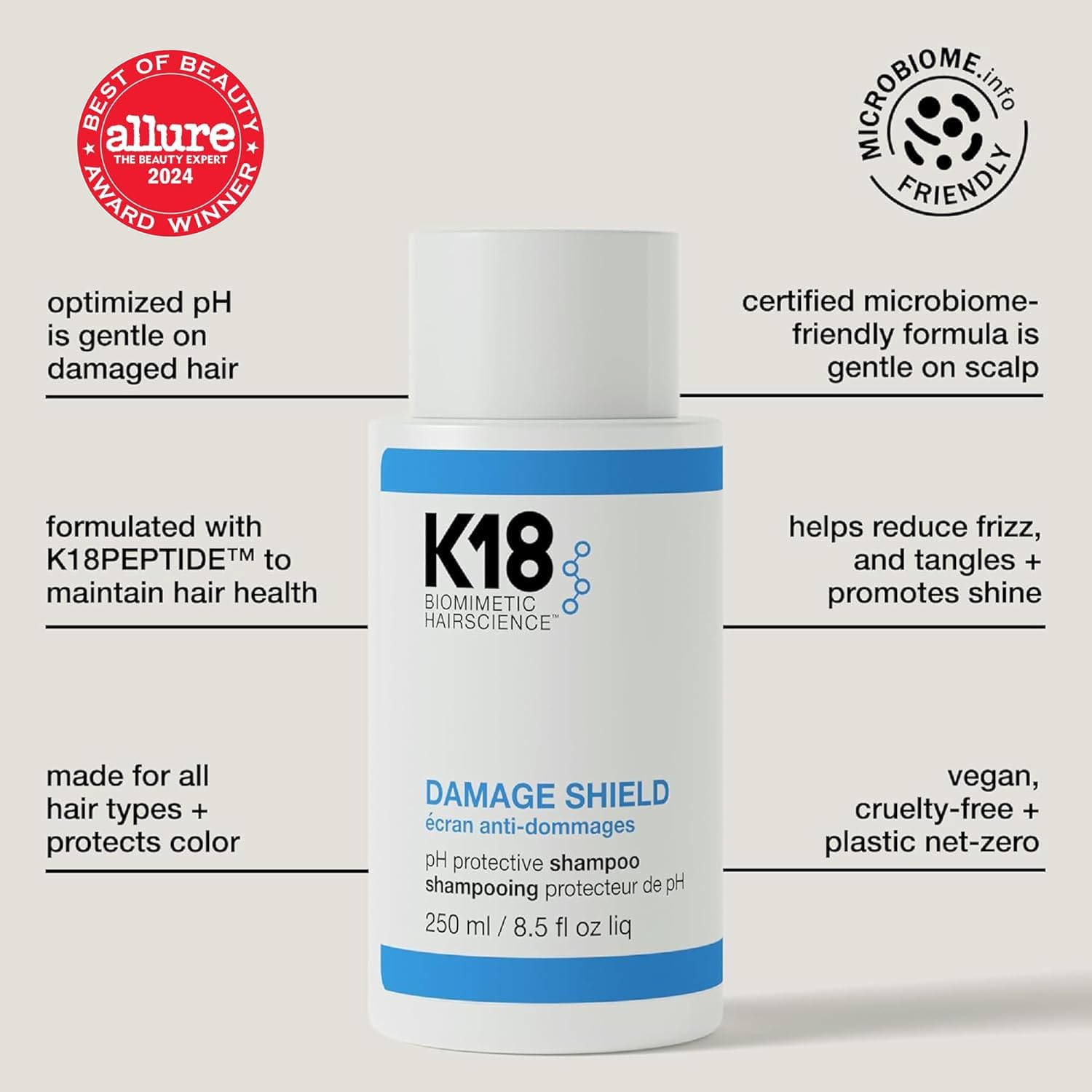 K18 Damage Shield pump bottle enabling precise dispensing for quick routines