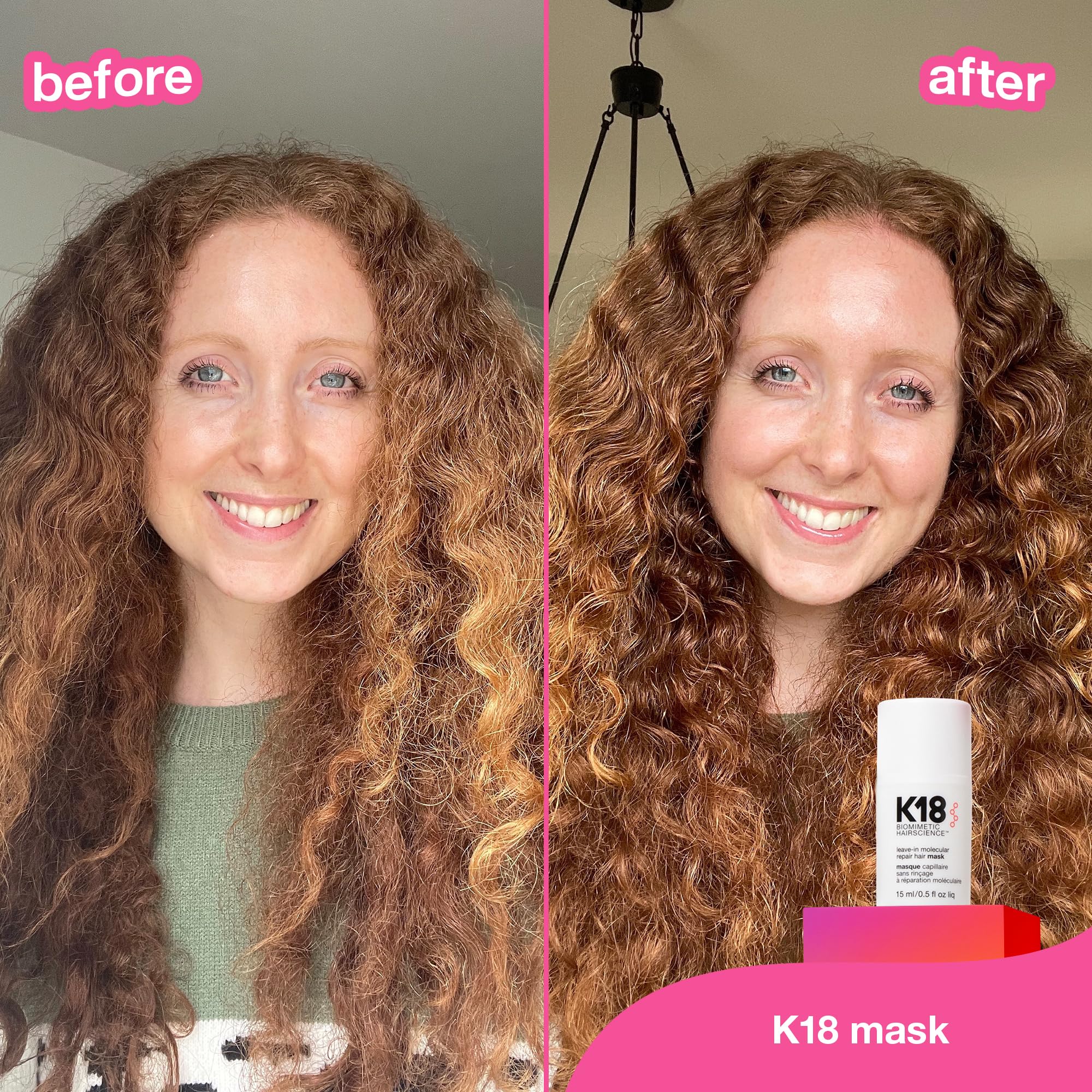 K18 hair strand renewal close-up suggests restored strength and elasticity.