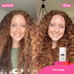 K18 hair strand renewal close-up suggests restored strength and elasticity.