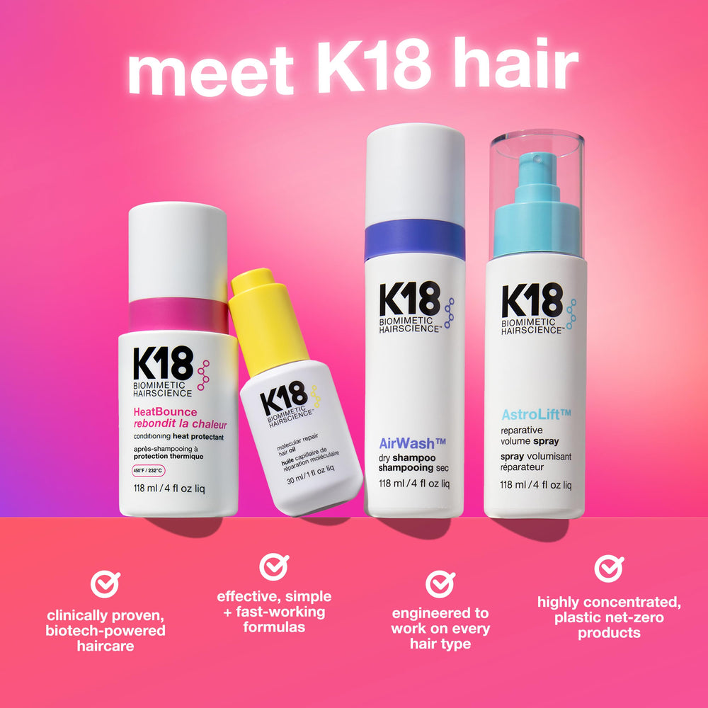 K18 HeatBounce detailed label close-up highlighting product purpose and 450℉ protection