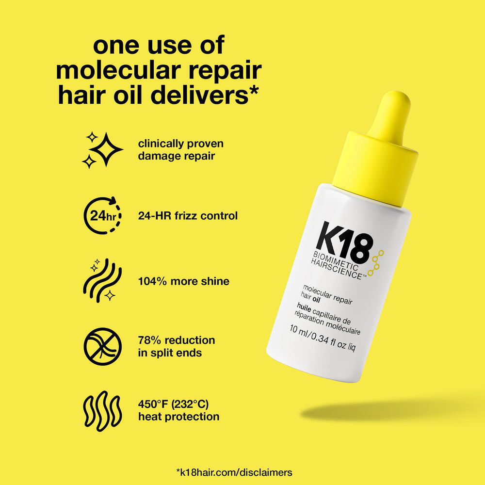 K18 Molecular Repair Hair Oil silicone-free texture appears light.
