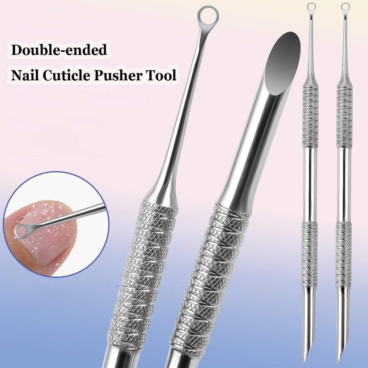 KACHIMOO Cuticle Scraper circle head removes cuticles around the nail.