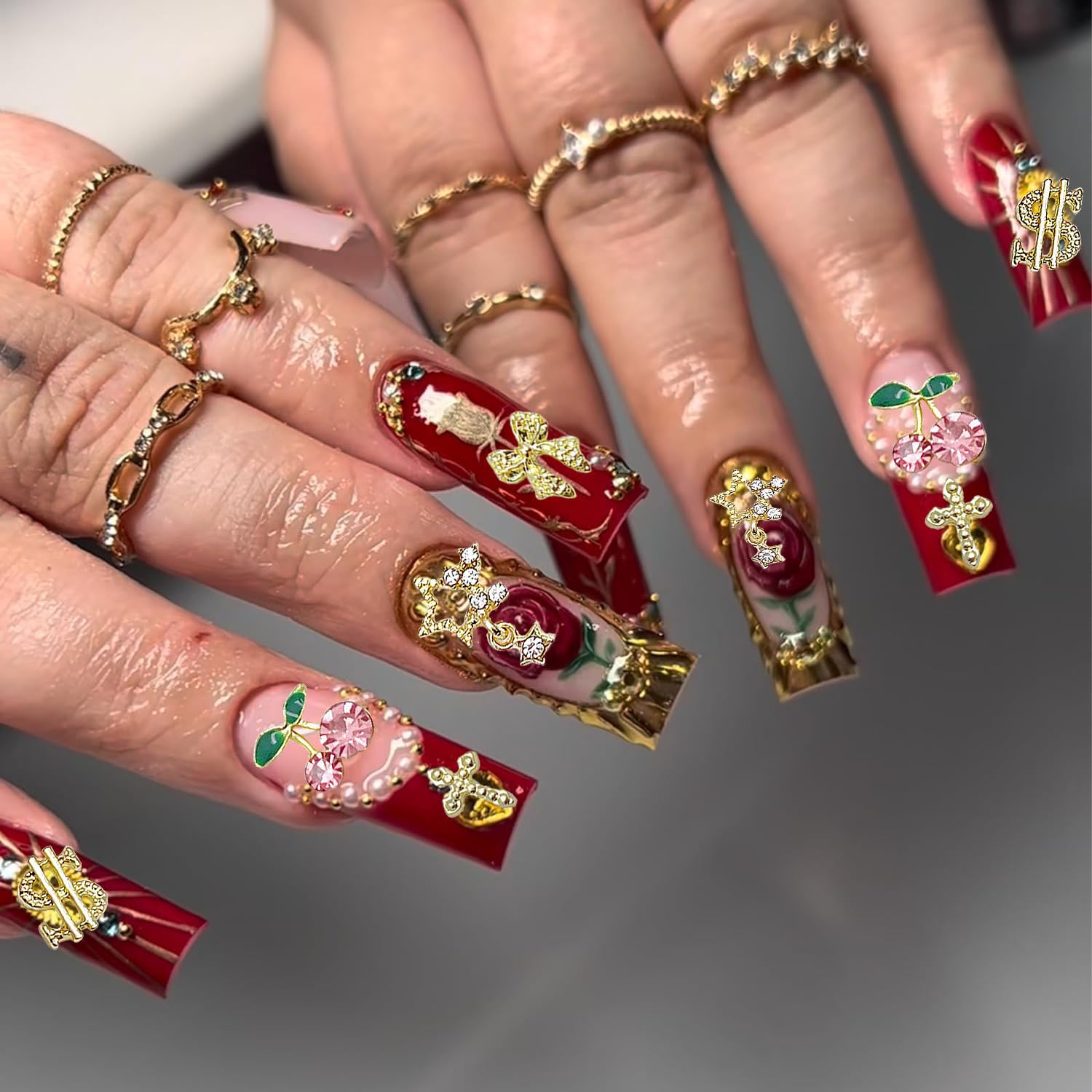 KACHIMOO gold nail charms diamond pendants sparkle on natural or artificial nails