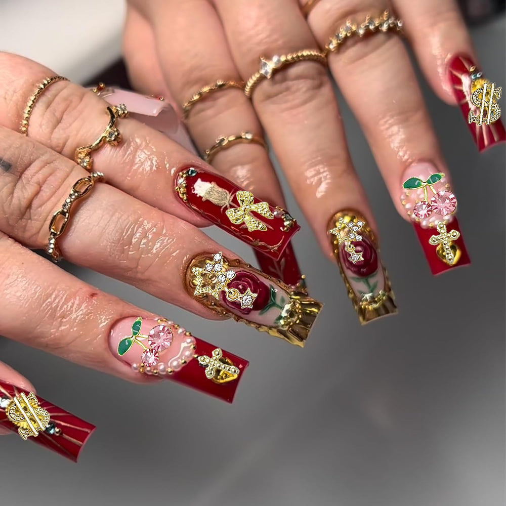 KACHIMOO gold nail charms diamond pendants sparkle on natural or artificial nails