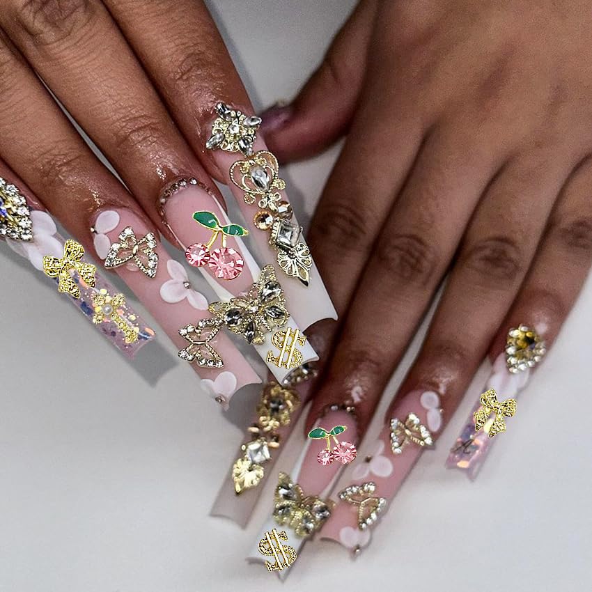 KACHIMOO gold nail charms heart diamonds blend romance with glam manicures