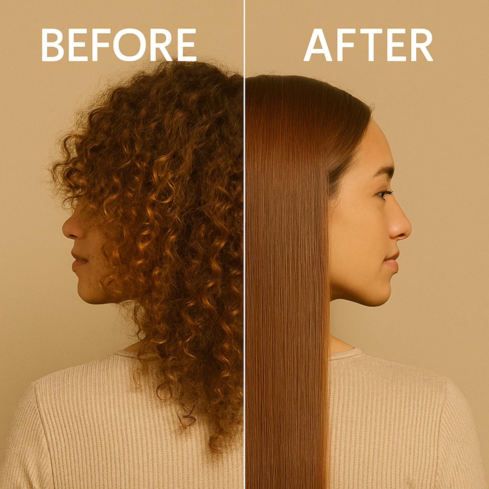 Kachita Spell chocolate keratin application demonstrating smoothing effect