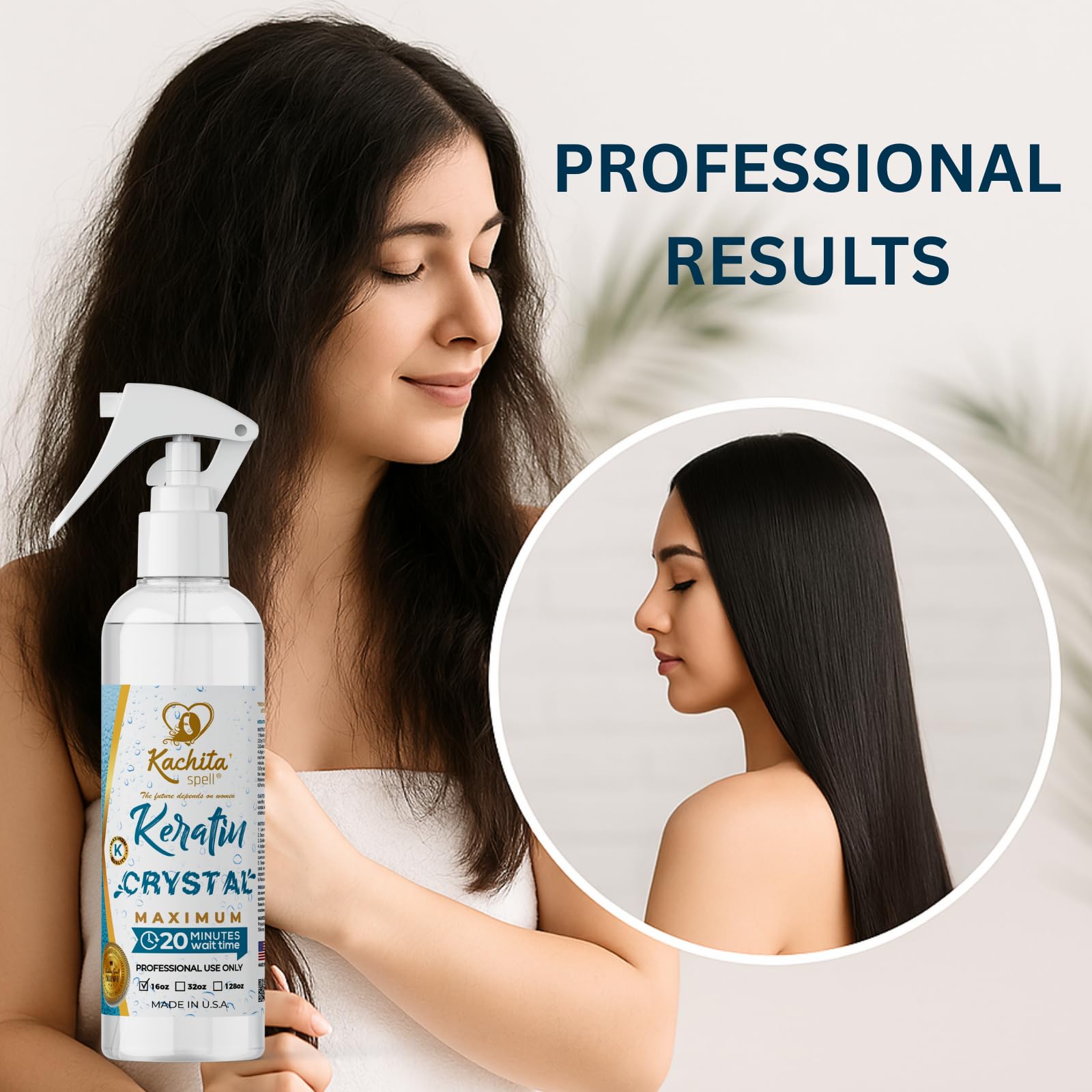 Kachita Spell Keratin Crystal bottle emits a fresh green apple scent during application