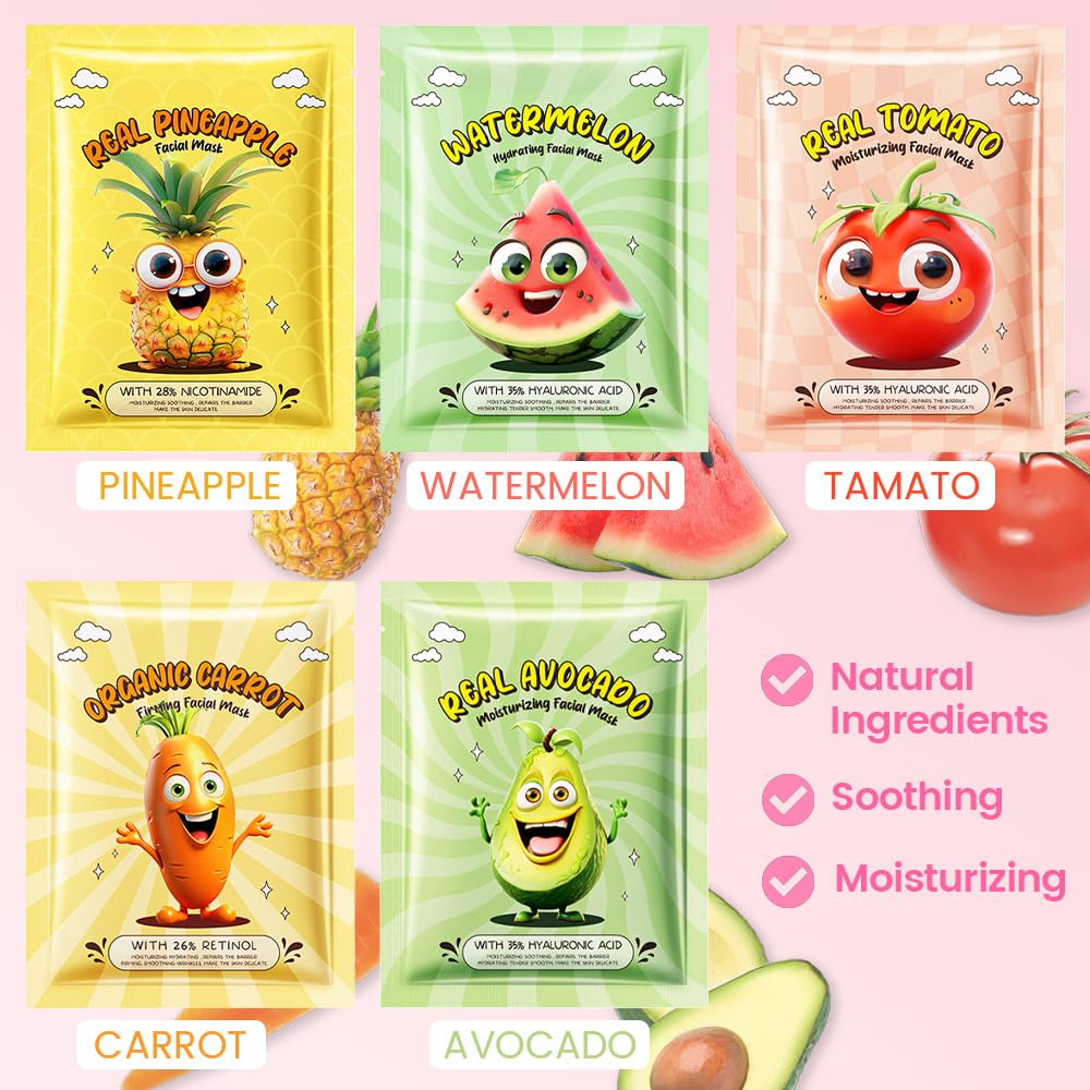 Kaely fruit face masks with mango and banana for gentle nourishment.