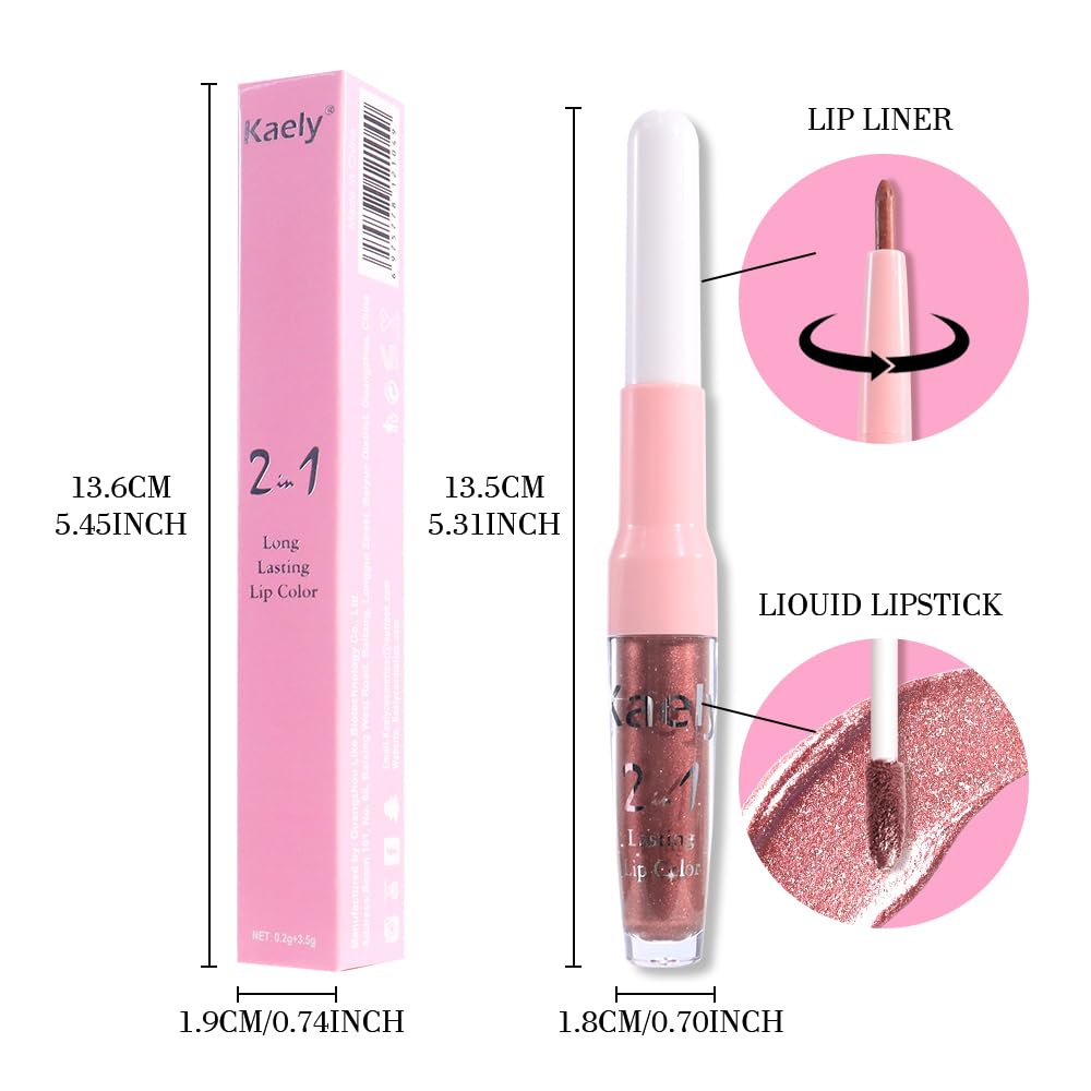 Empaque elegante de Kaely listo para regalo con barra labial metalico bronce oscuro.
