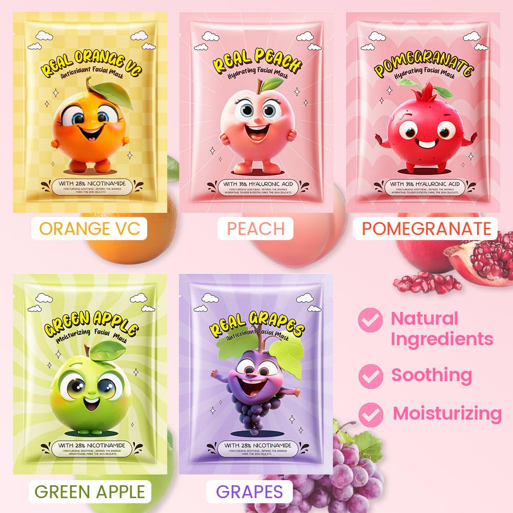 Kaely fruit face masks orange and grape for bright, revitalized complexion.