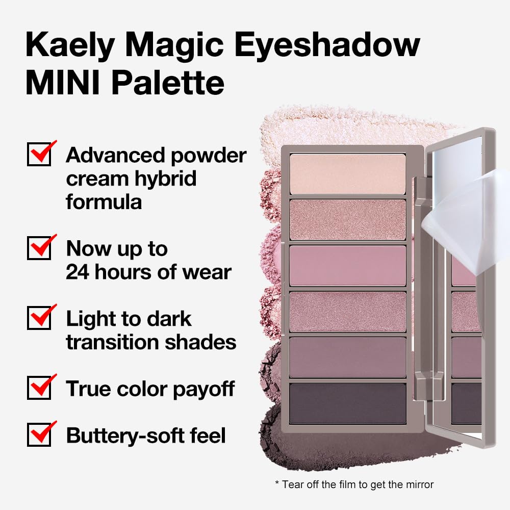 Kaely paleta mini con acabado mate y brillo suave, textura sedosa.