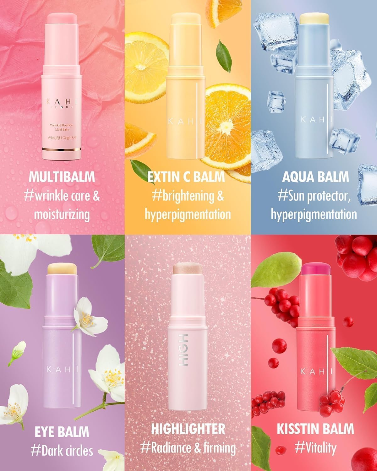KAHI Collagen Balm Stick formula highlights Jeju fermented oil for natural nourishment.