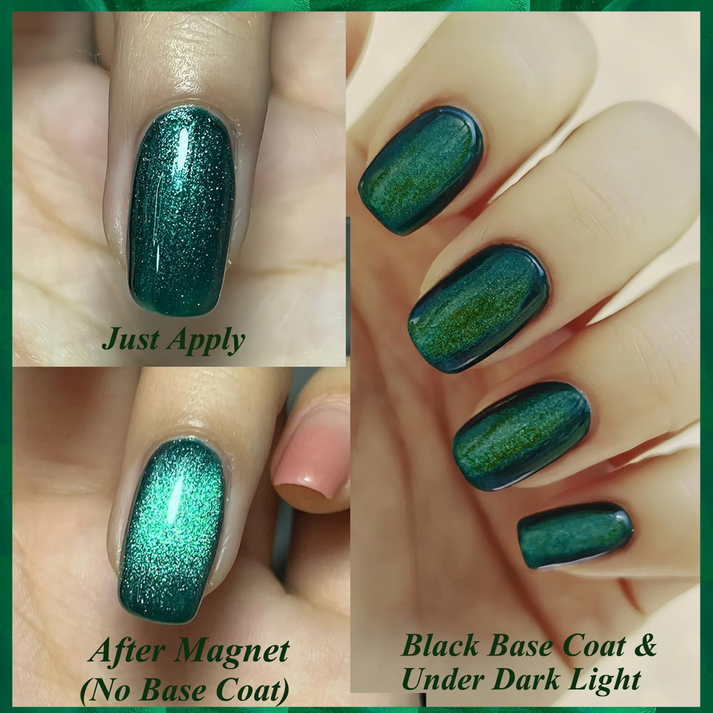 KAHSOSE esmalte ojo de gato verde brillante, purpurina y brillo