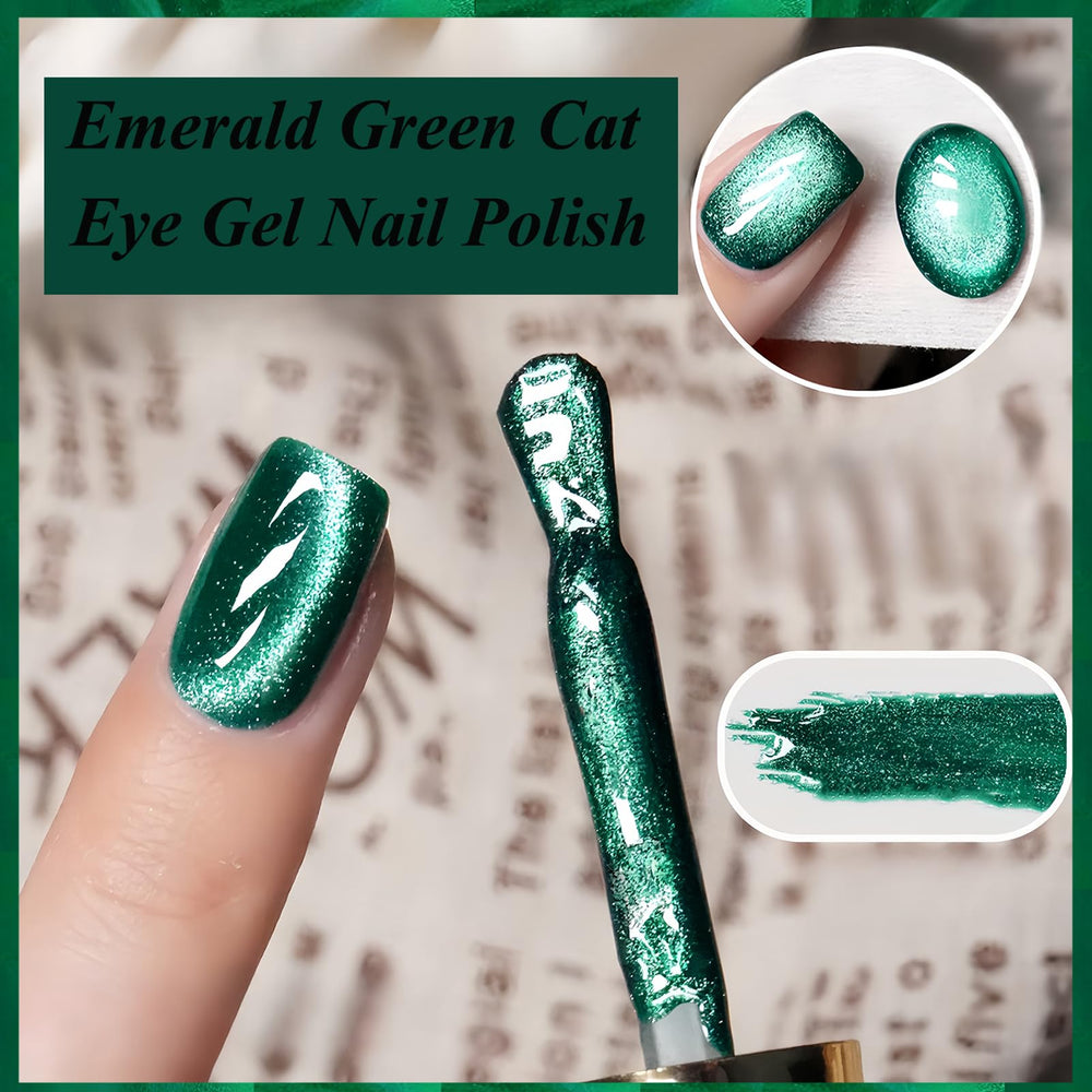 KAHSOSE esmalte ojo de gato verde esmeralda, brillo intenso en la botella