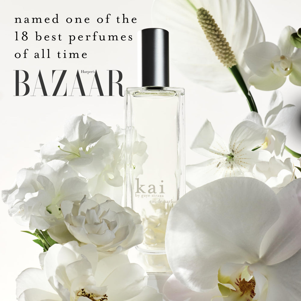 Kai eau de parfum gardenia with white exotics highlights delicate notes.
