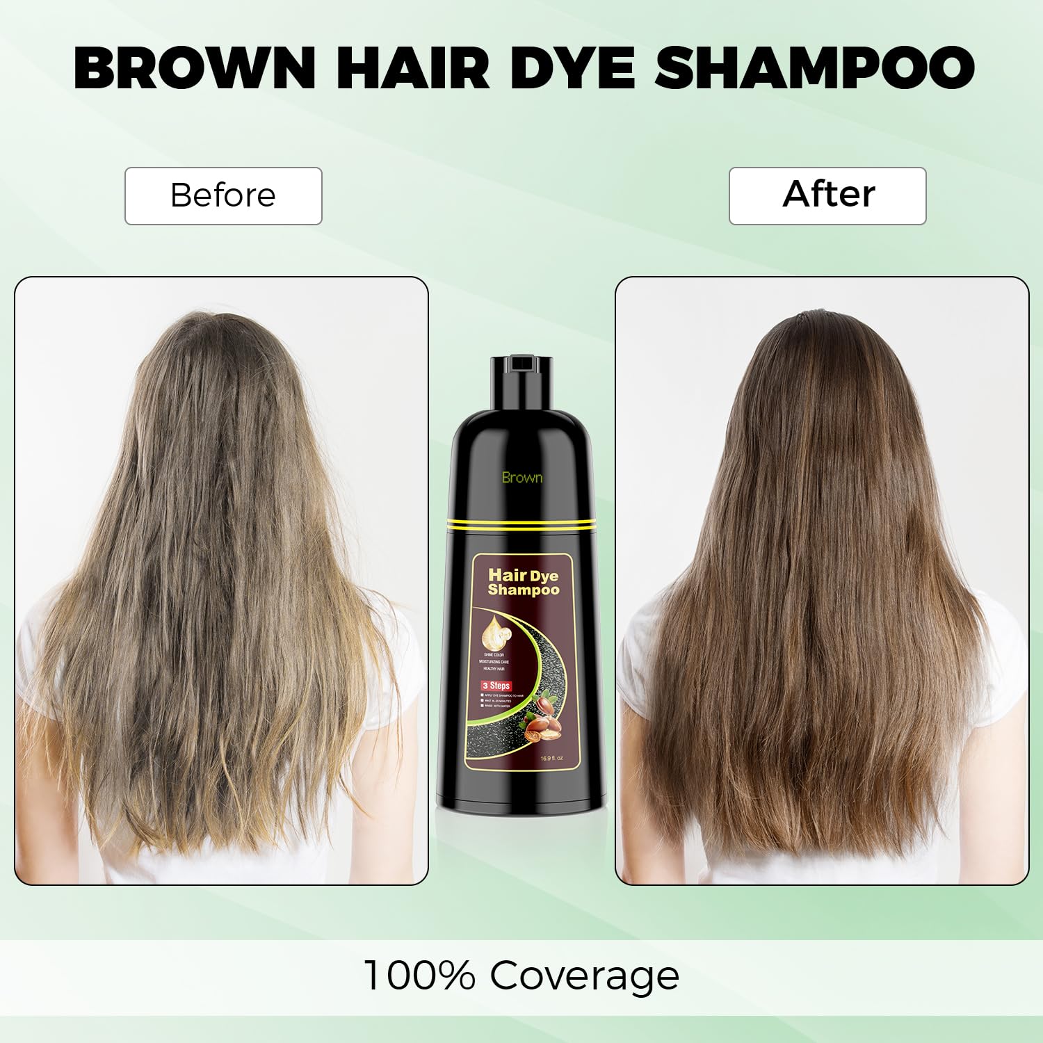 KAISASA brown hair dye shampoo lathering in hand, highlighting 3-in-1 color and cleansing.