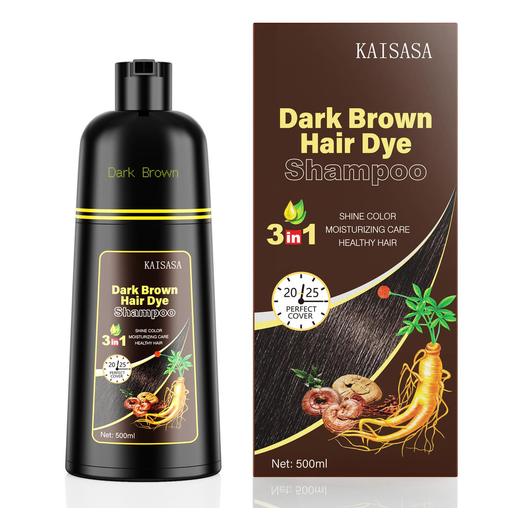 KAISASA champú 3 en 1 castaño oscuro, botella para color y cuidado capilar.