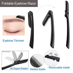 KAJUDA folding brow razor with micro-serrated blade delivers gentle, precise hair removal.