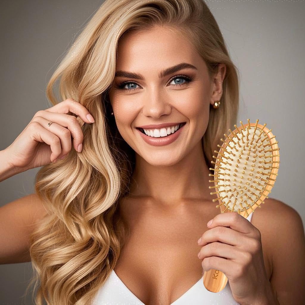 Kakating bamboo brush detangling bristles glide smoothly through hair.