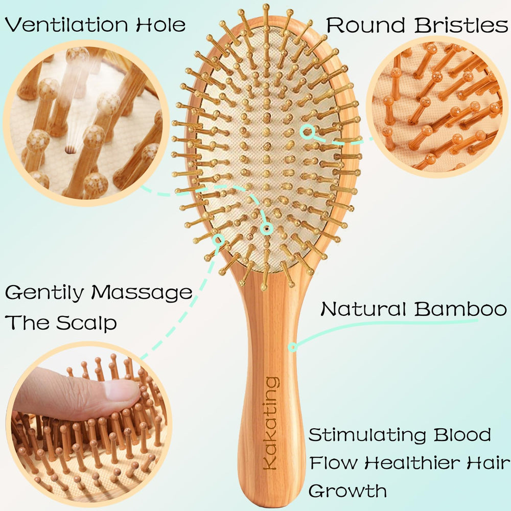 Kakating bamboo hair brush wood-core detail highlighting durable construction.