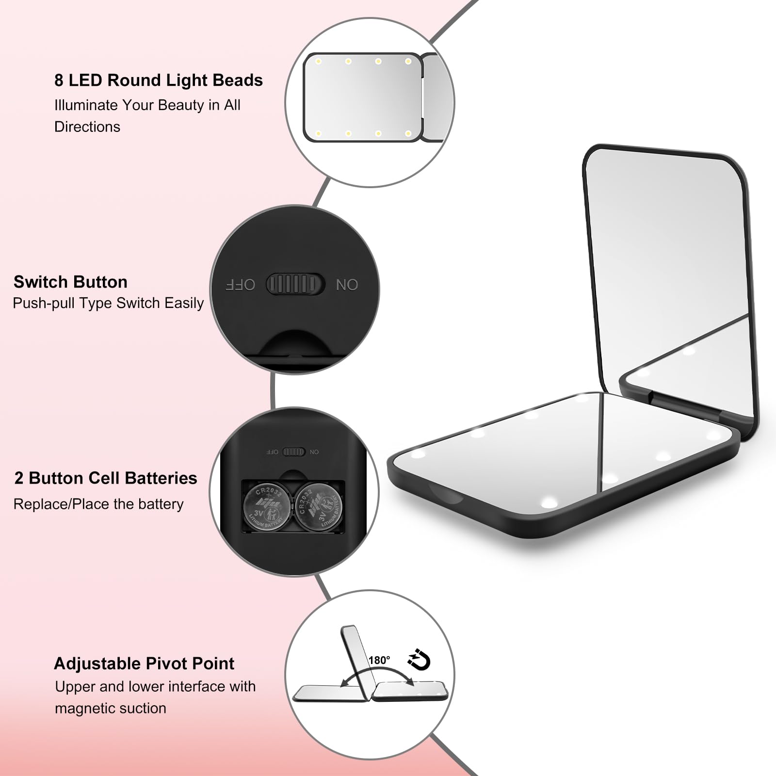 Kakuje 1X/3X magnification mirror for detailed grooming