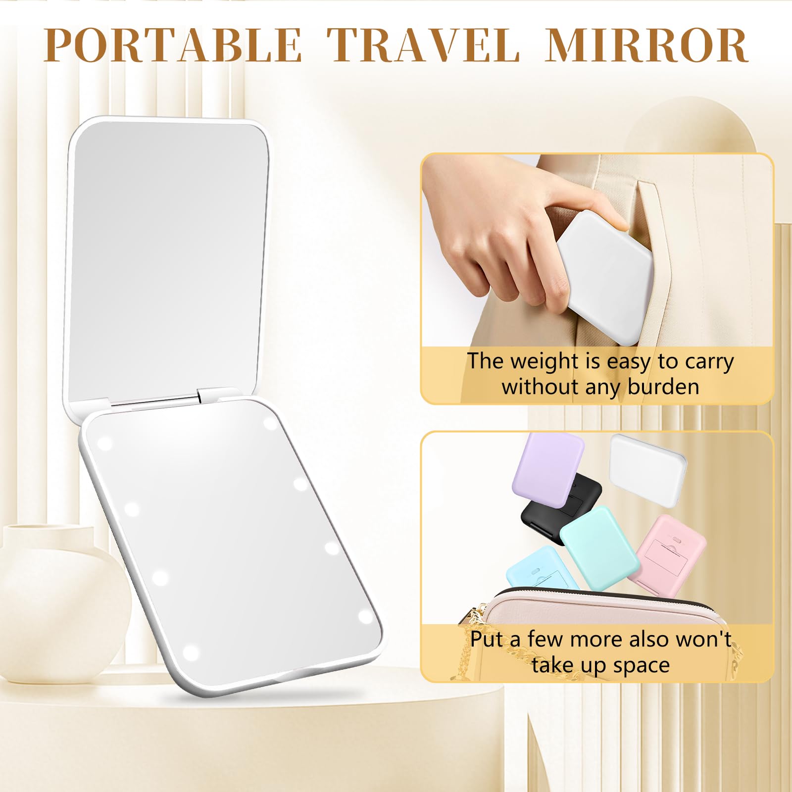 Kakuje 1X magnification side for broad makeup checks.