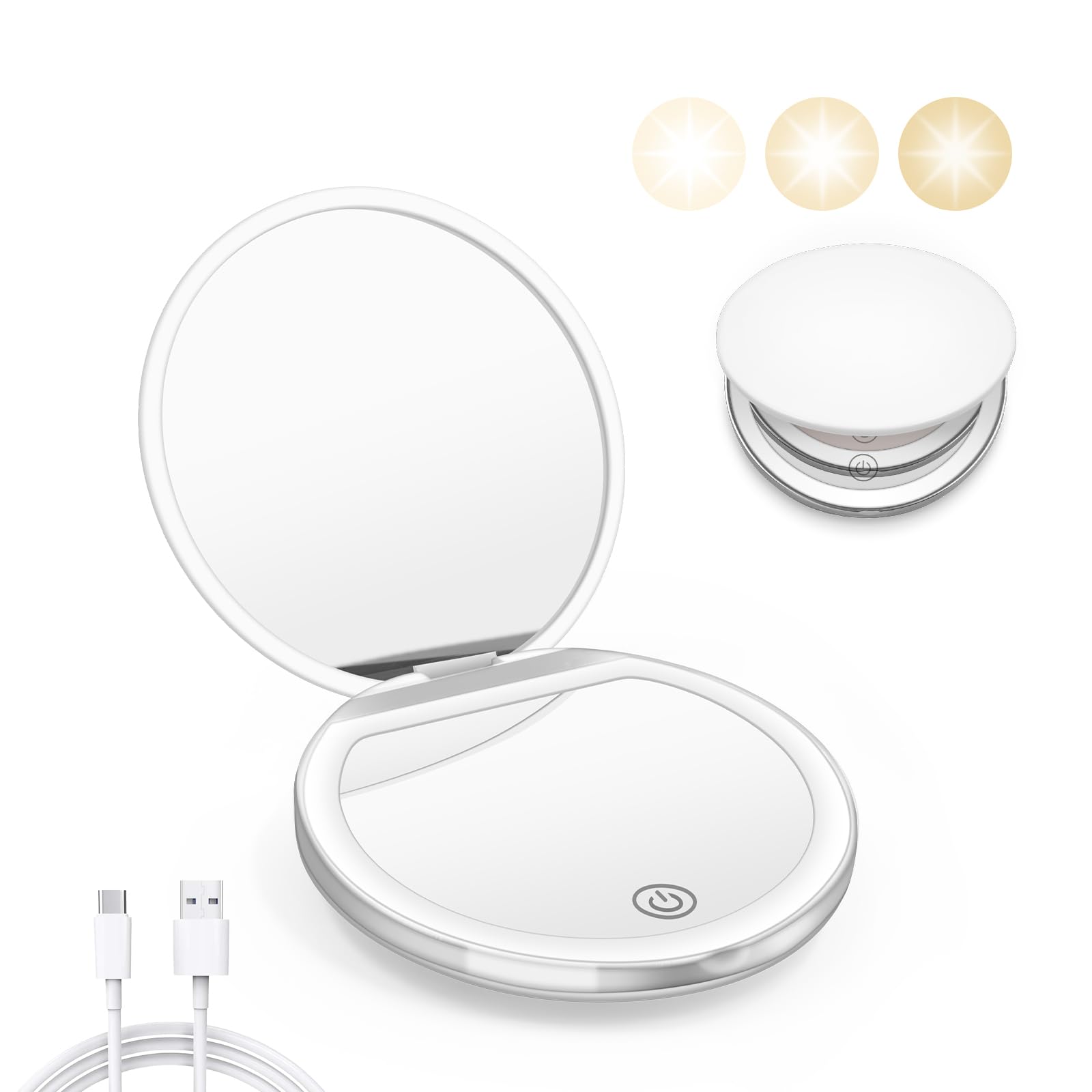 Kakuje compact mirror with light shows 1x/3x magnification for precise on-the-go grooming.