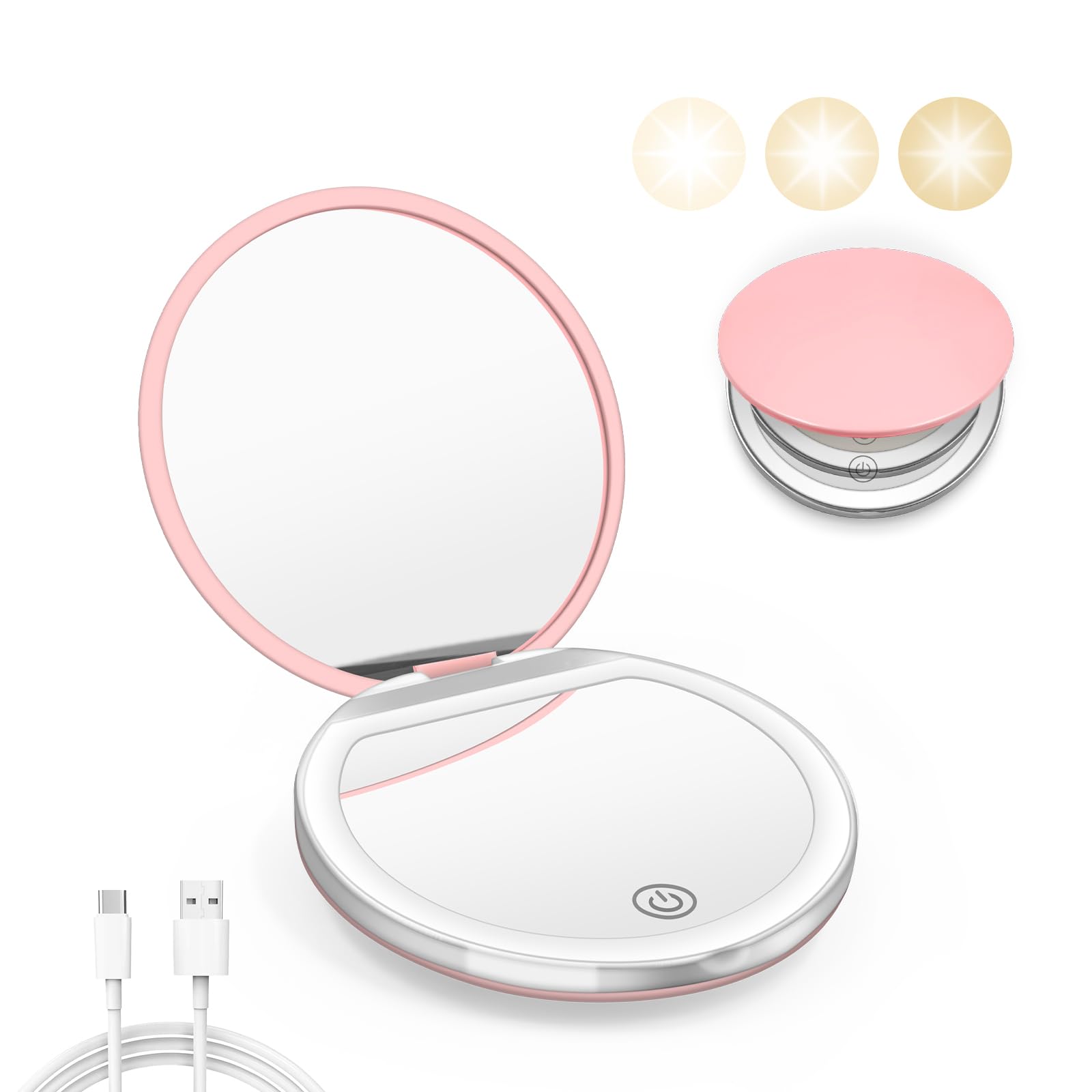 Kakuje light-ring compact mirror for precise makeup in low light.