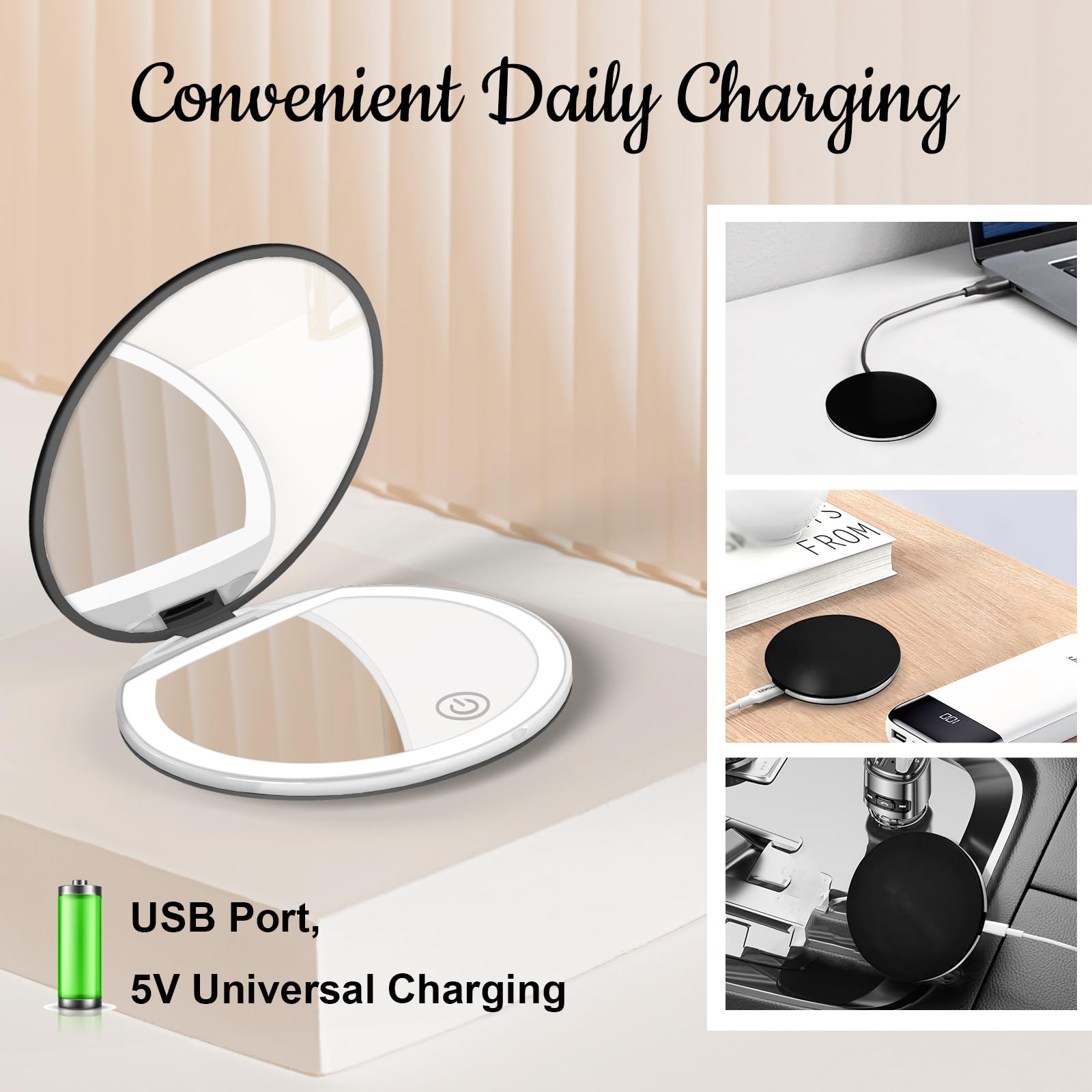 Kakuje portable makeup mirror provides a sleek, lightweight companion.