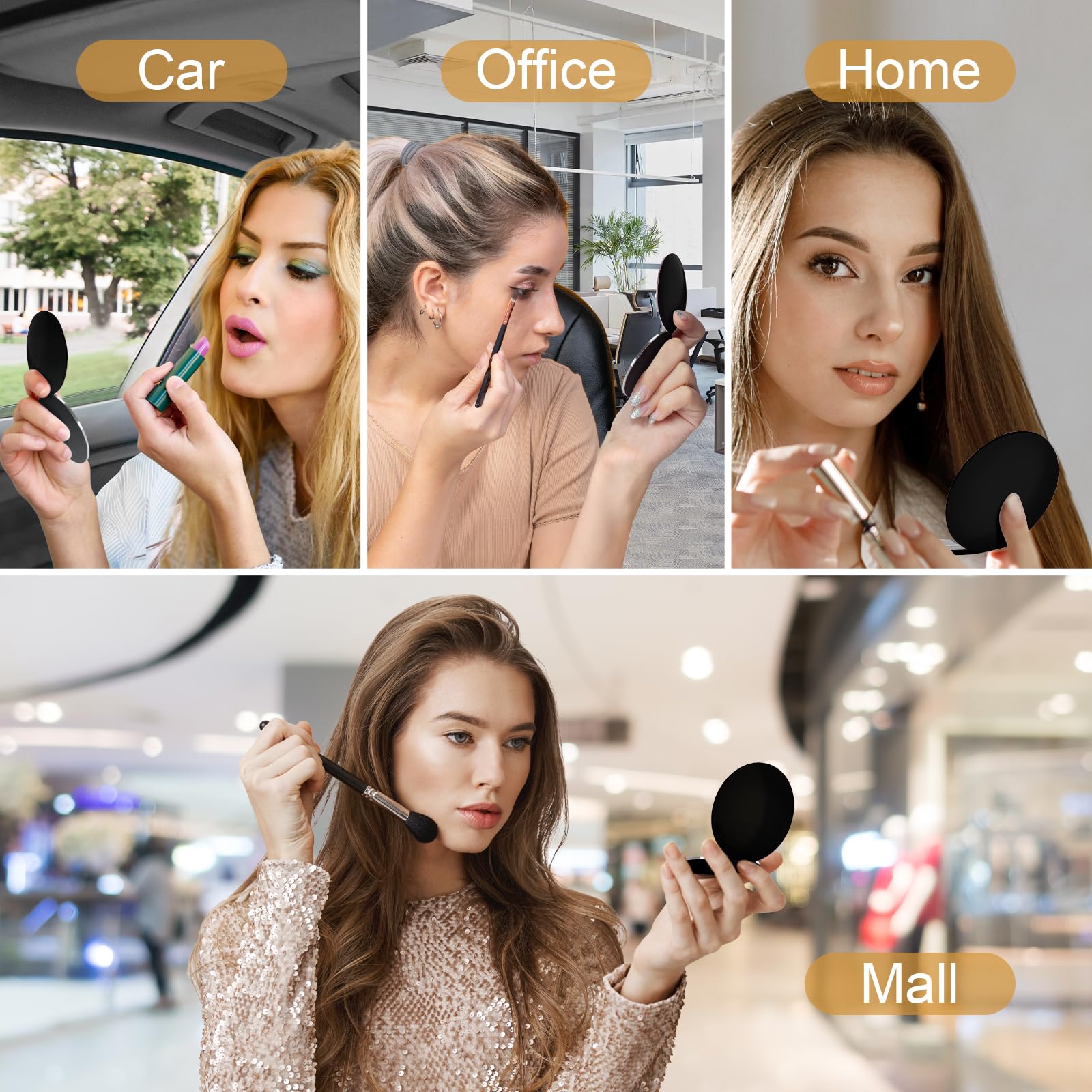 Kakuje black purse-sized mirror fits in a bag for on-the-go checks.
