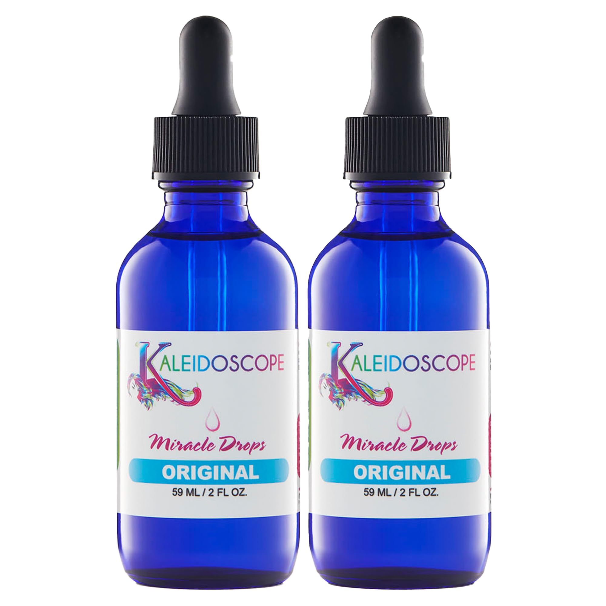 Kaleidoscope Miracle Drops bottle pouring for quick absorption and scalp refresh