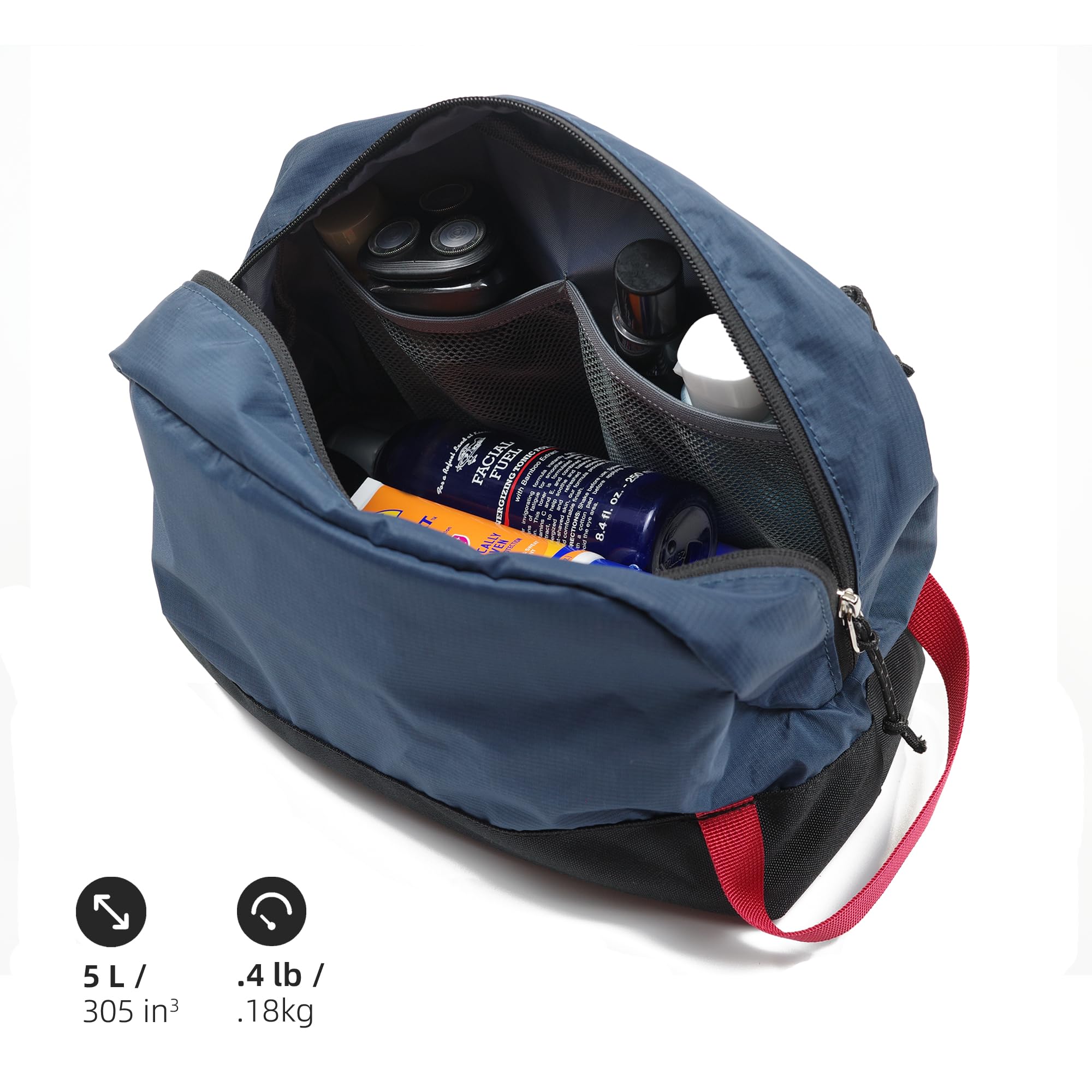 kalgoTeal travel toiletry bag 5L back view, slim profile for travel.