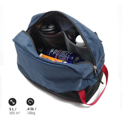 kalgoTeal travel toiletry bag 5L back view, slim profile for travel.