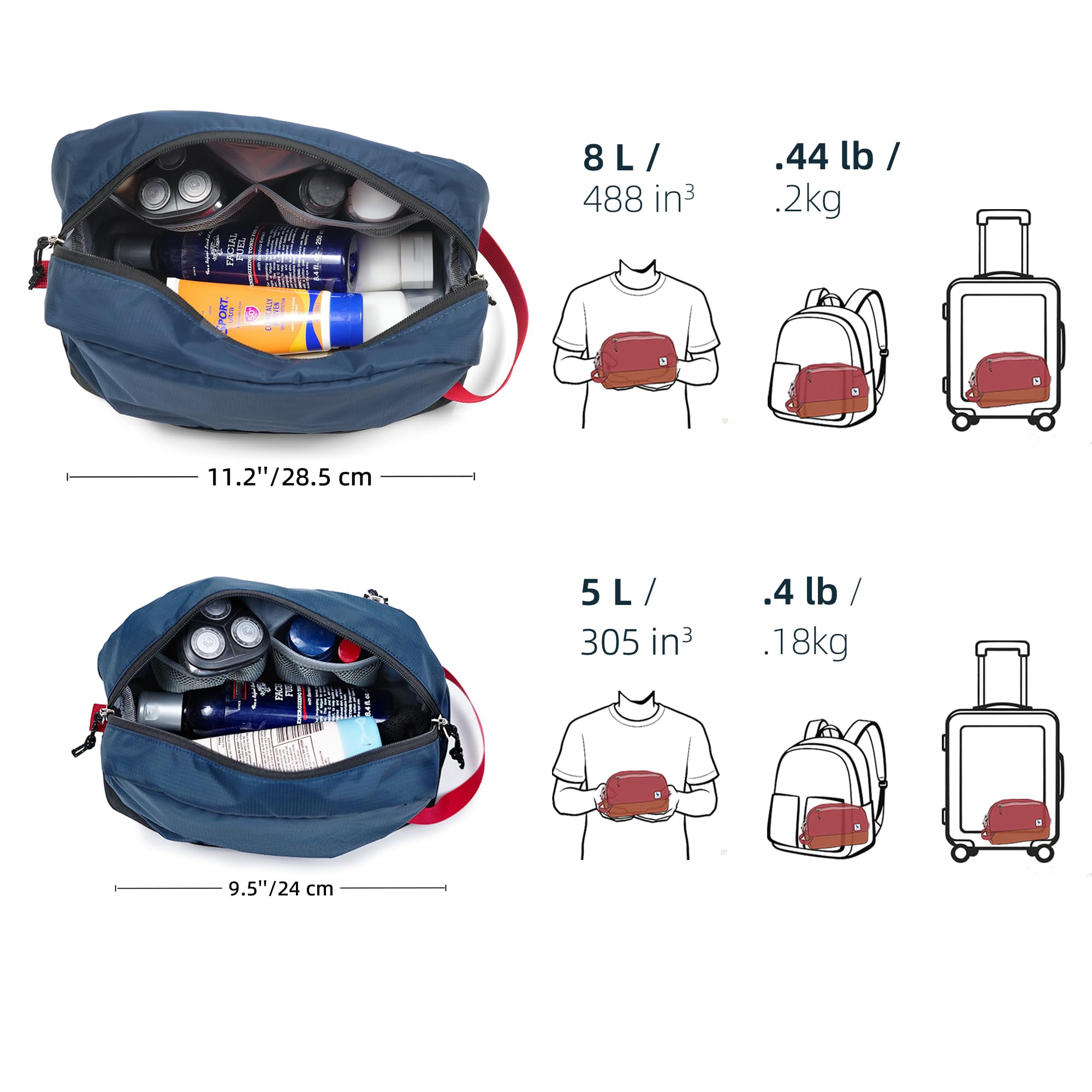 kalgoTeal travel toiletry bag 5L interior mesh pockets for small items.