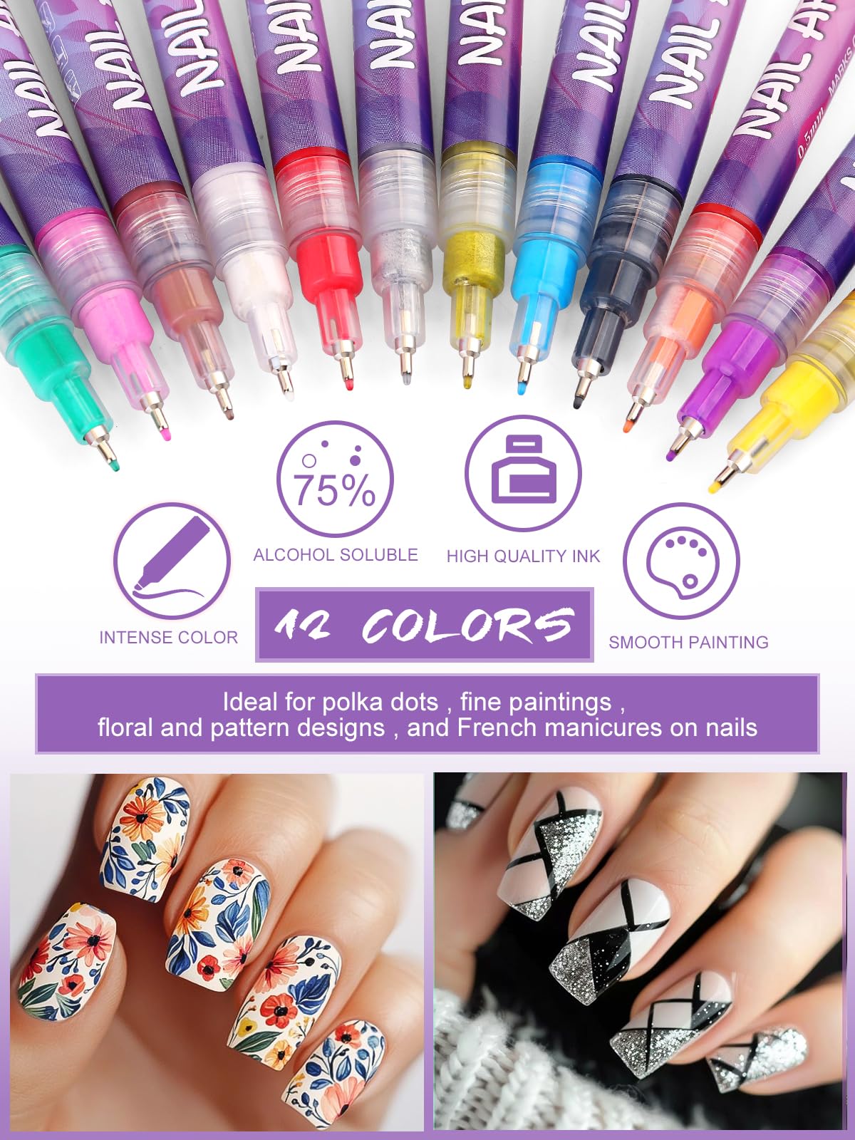 Kalolary comfort-grip nail art pens for controlled application