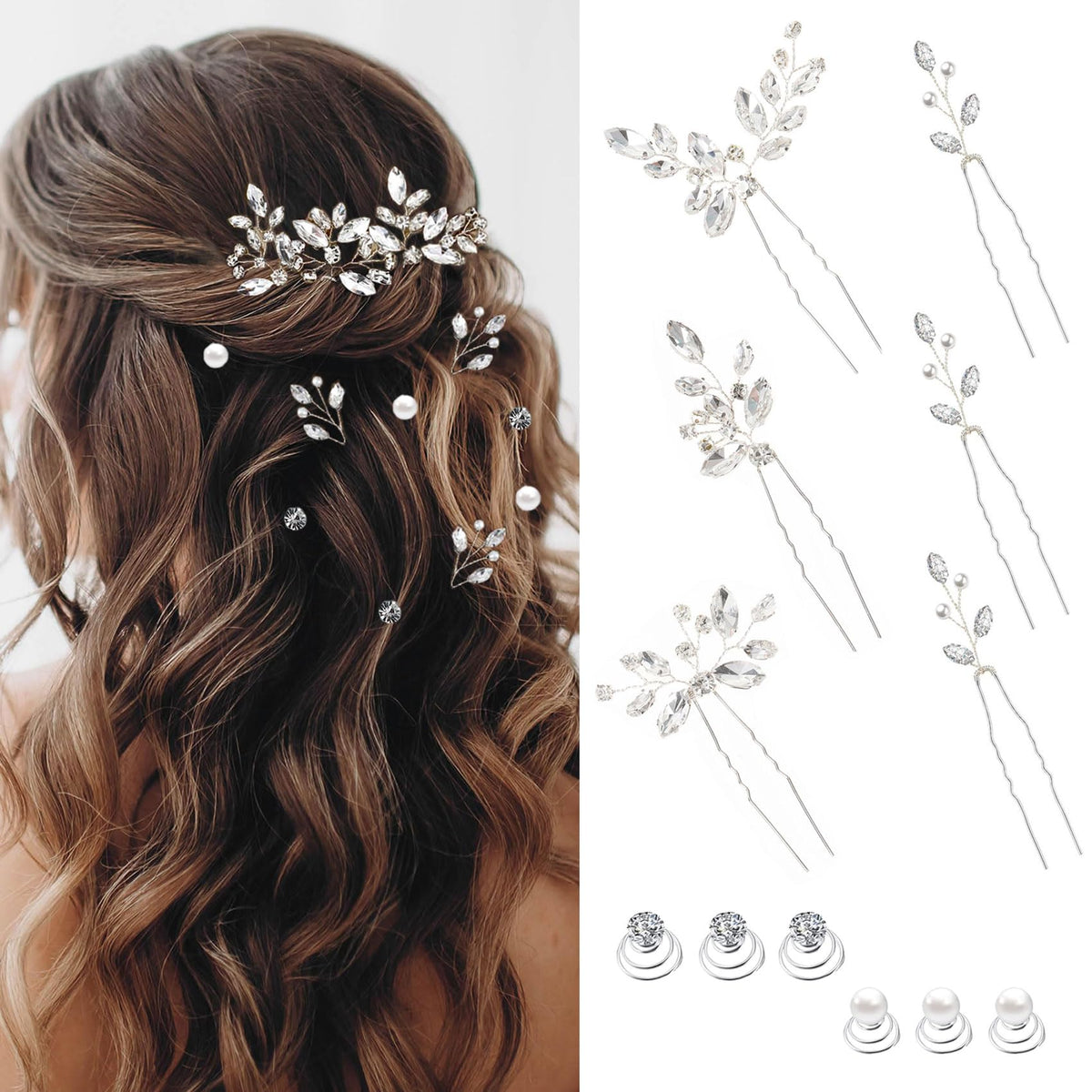 Kalolia-tocados-novia-perlas-cristal para un peinado nupial elegante.