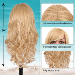 Kalyss Blonde Wig with Bangs, back view, smooth length and shine.