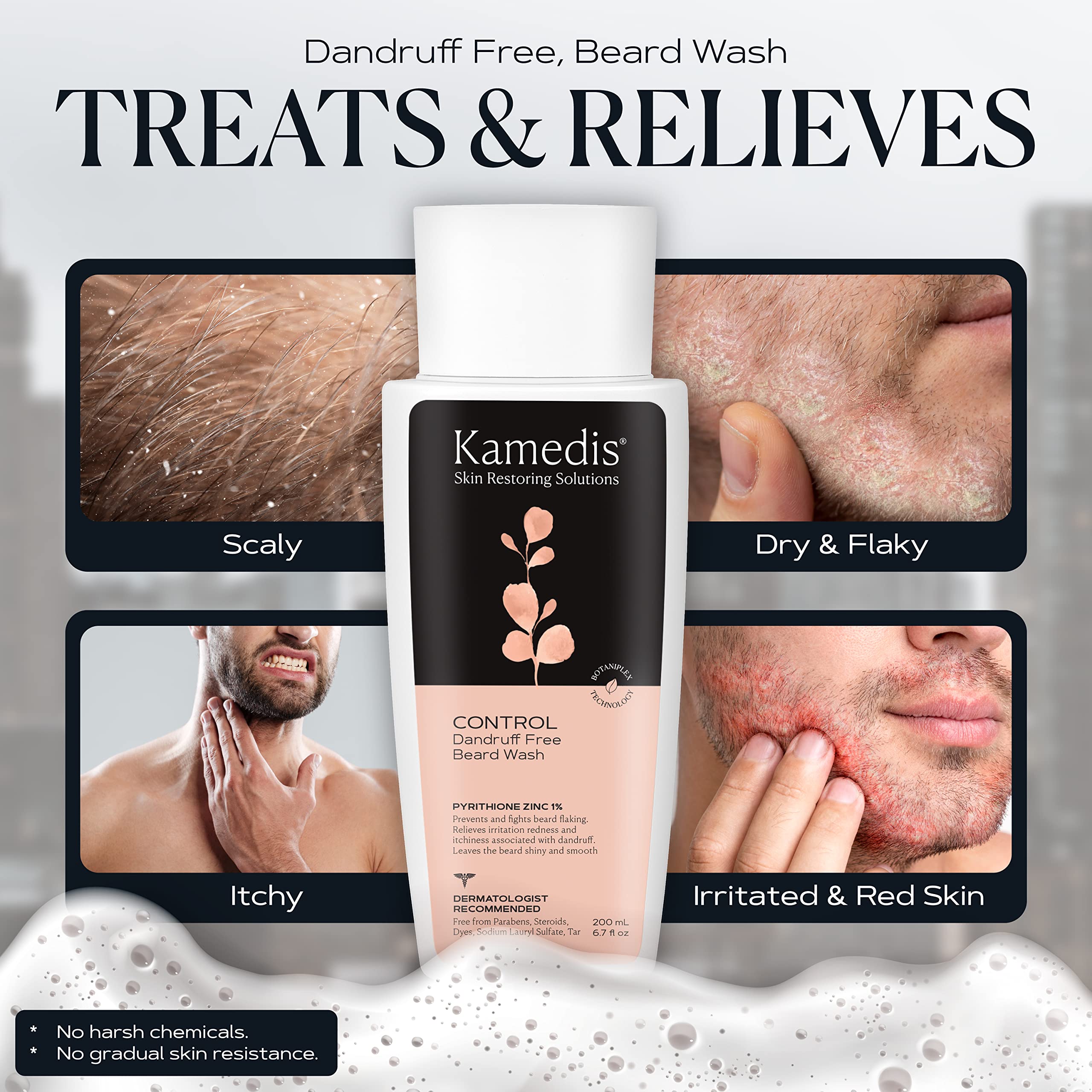 Hand massage applying wash to face and beard for cleansing