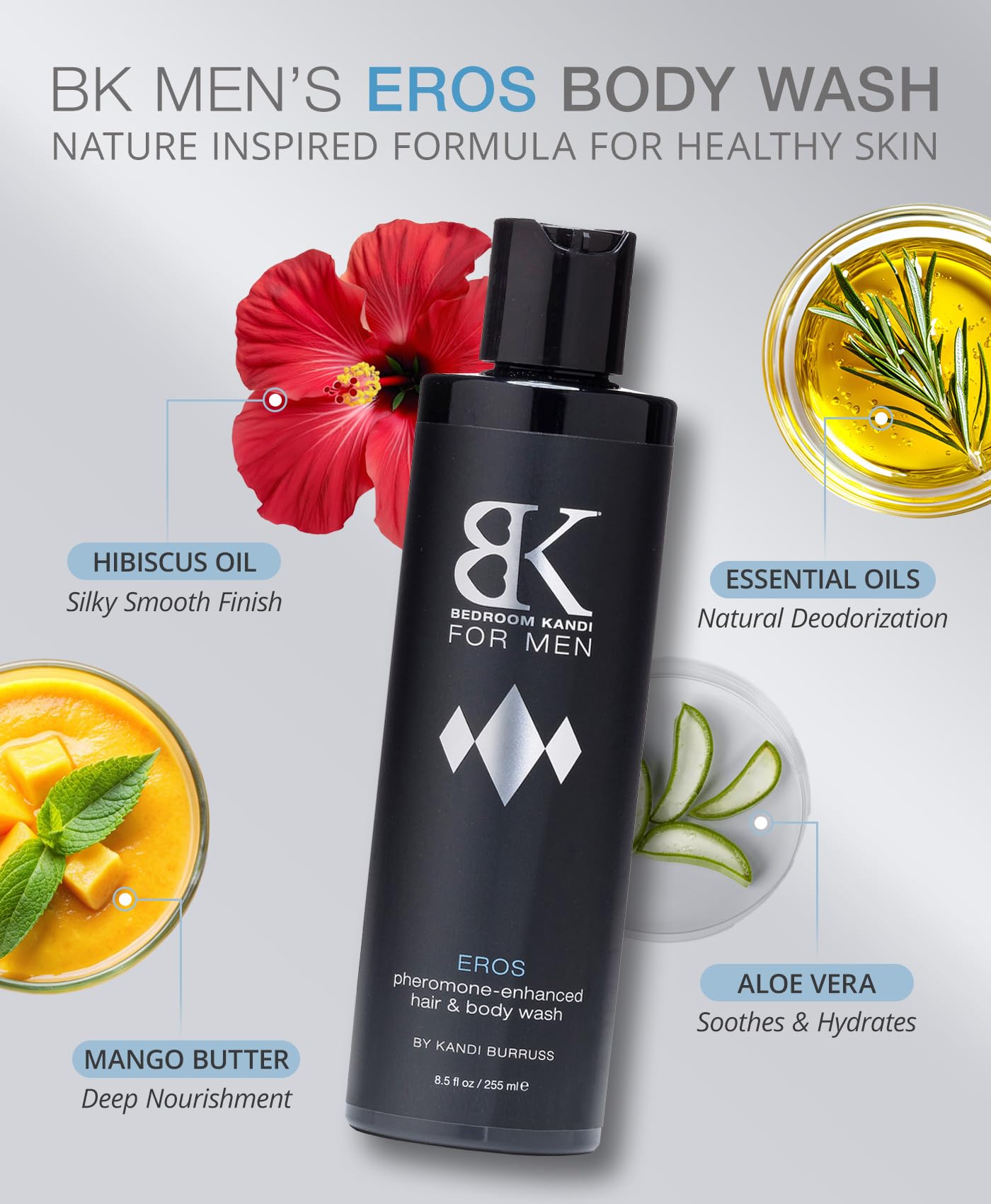 Kandi hidrata con aloe, mango y manteca de karite para piel suave.