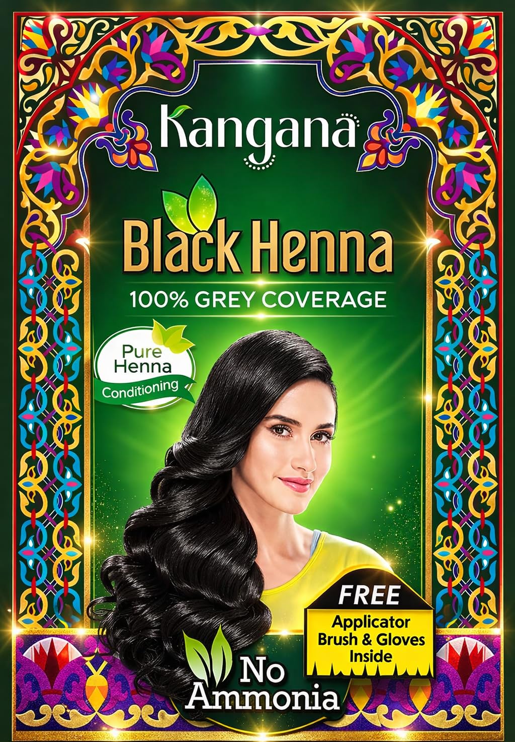 Kangana Black Henna box with six pouches for convenient at home coloring