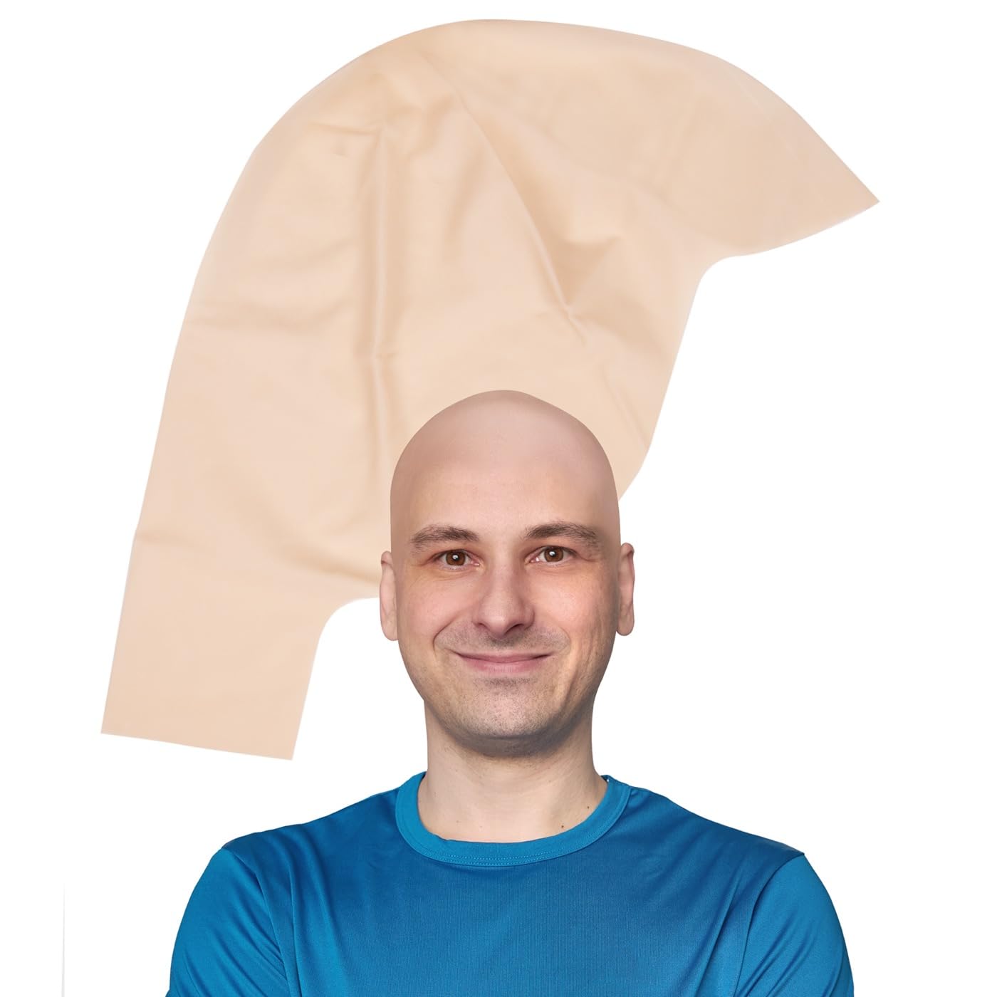 Kangaroo latex bald cap in tan beige front view for realistic head skin effects