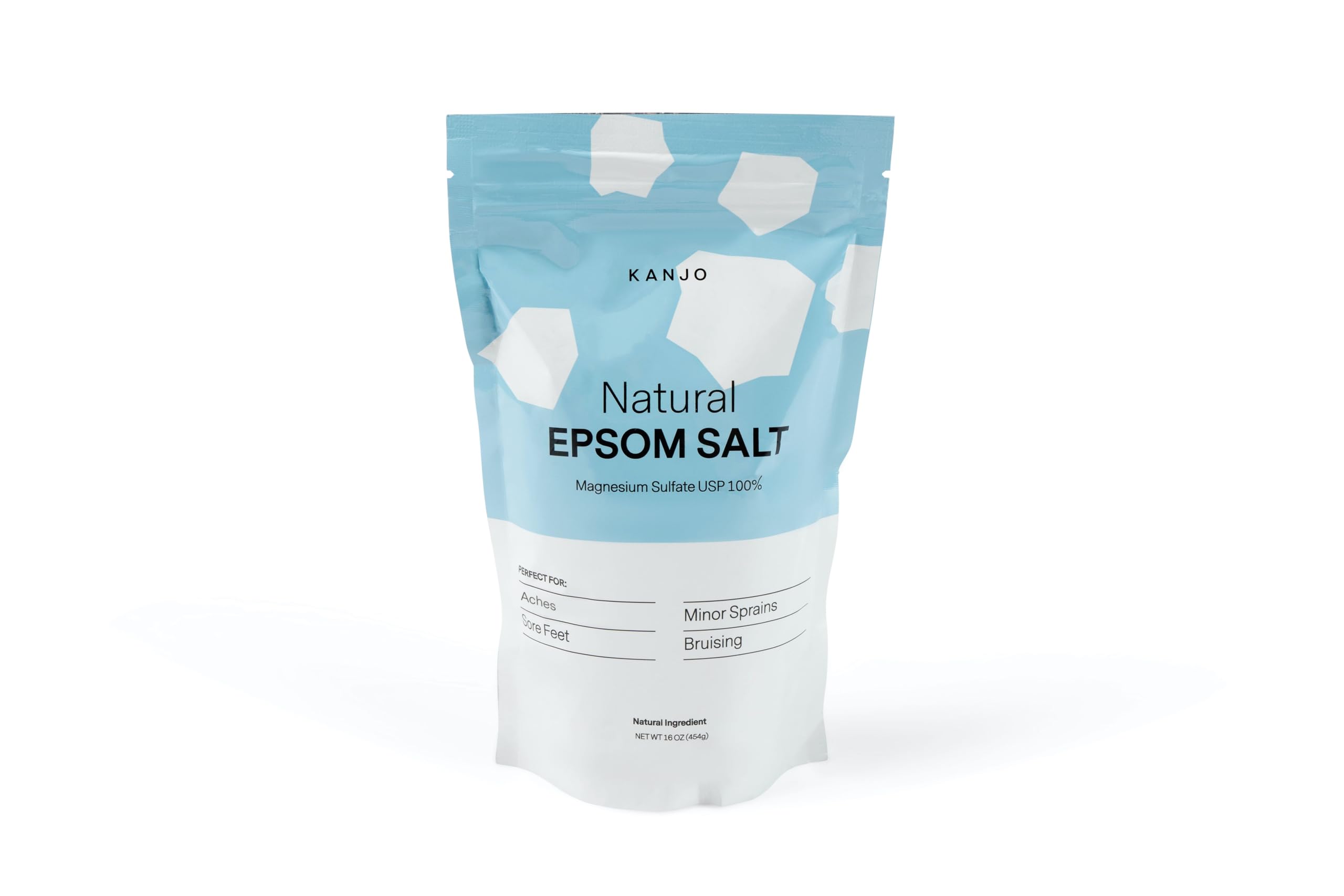 Kanjo Sal Epsom Natural, dispersión en agua, alivio suave de músculos.