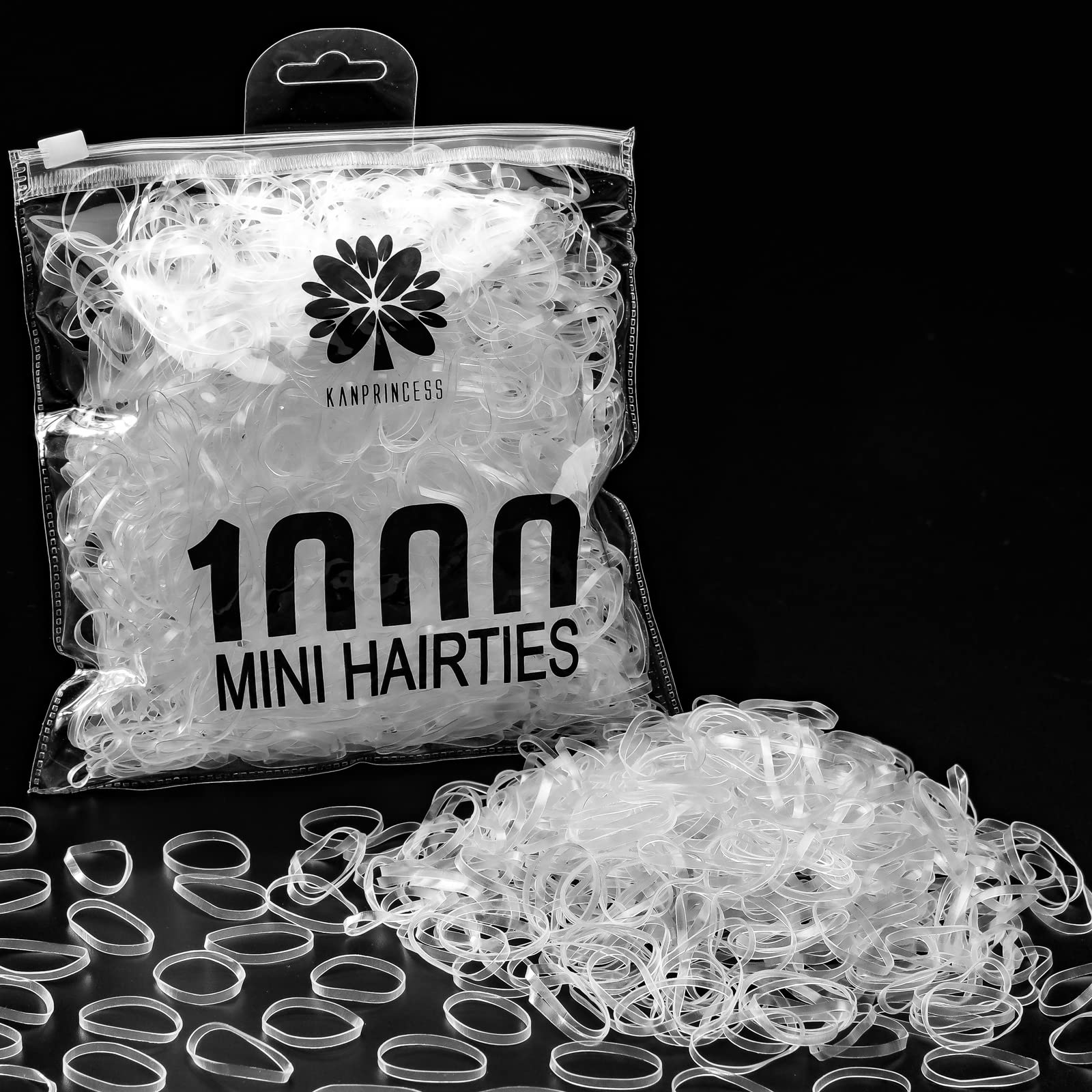 KANPRINCESS 1000pcs clear hair bands for bulk family use and versatile styles.