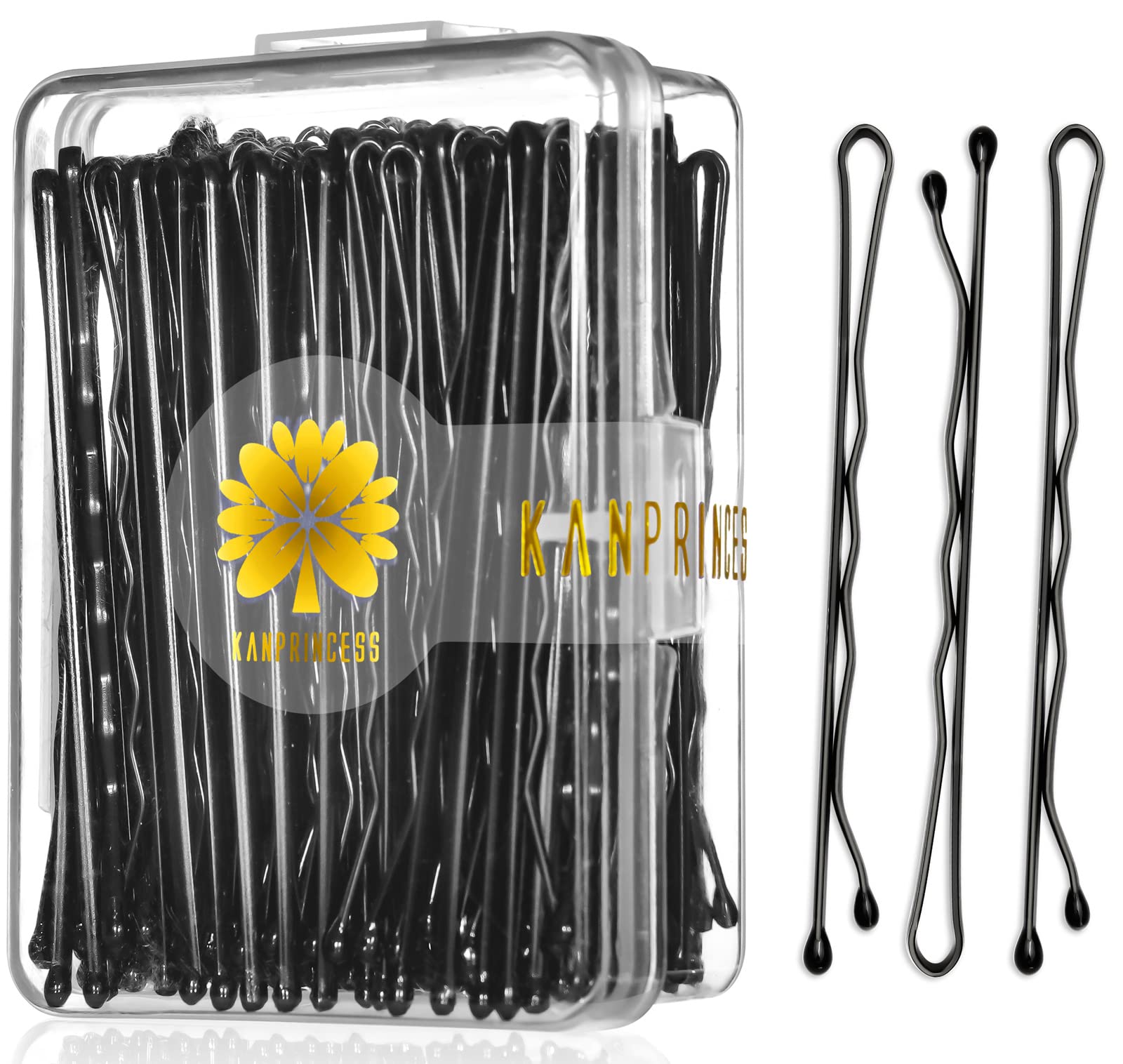 KANPRINCESS 2.4-inch black Bobby Pins with storage box for daily use