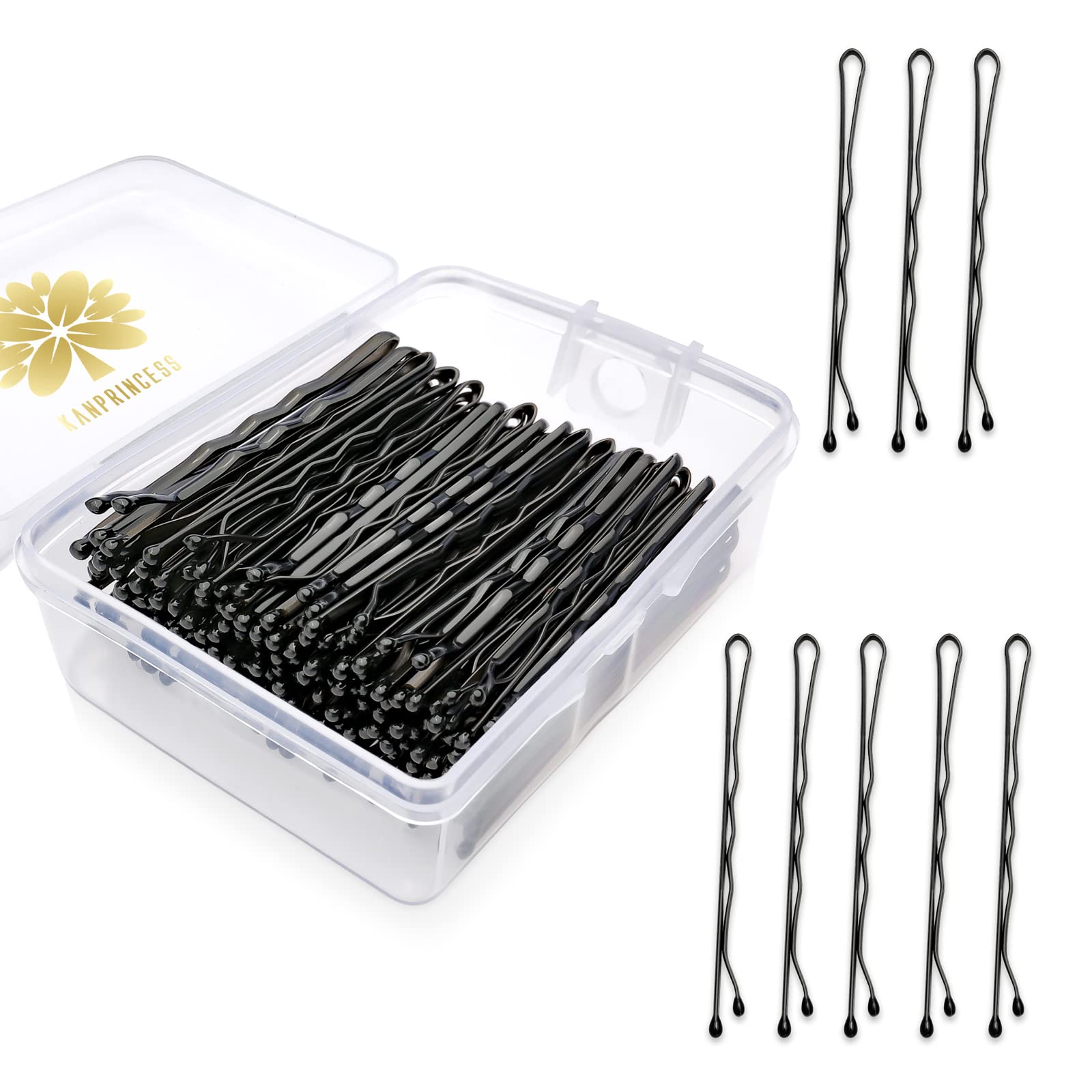KANPRINCESS 100pcs hair pins with clear box for quick, organized styling.