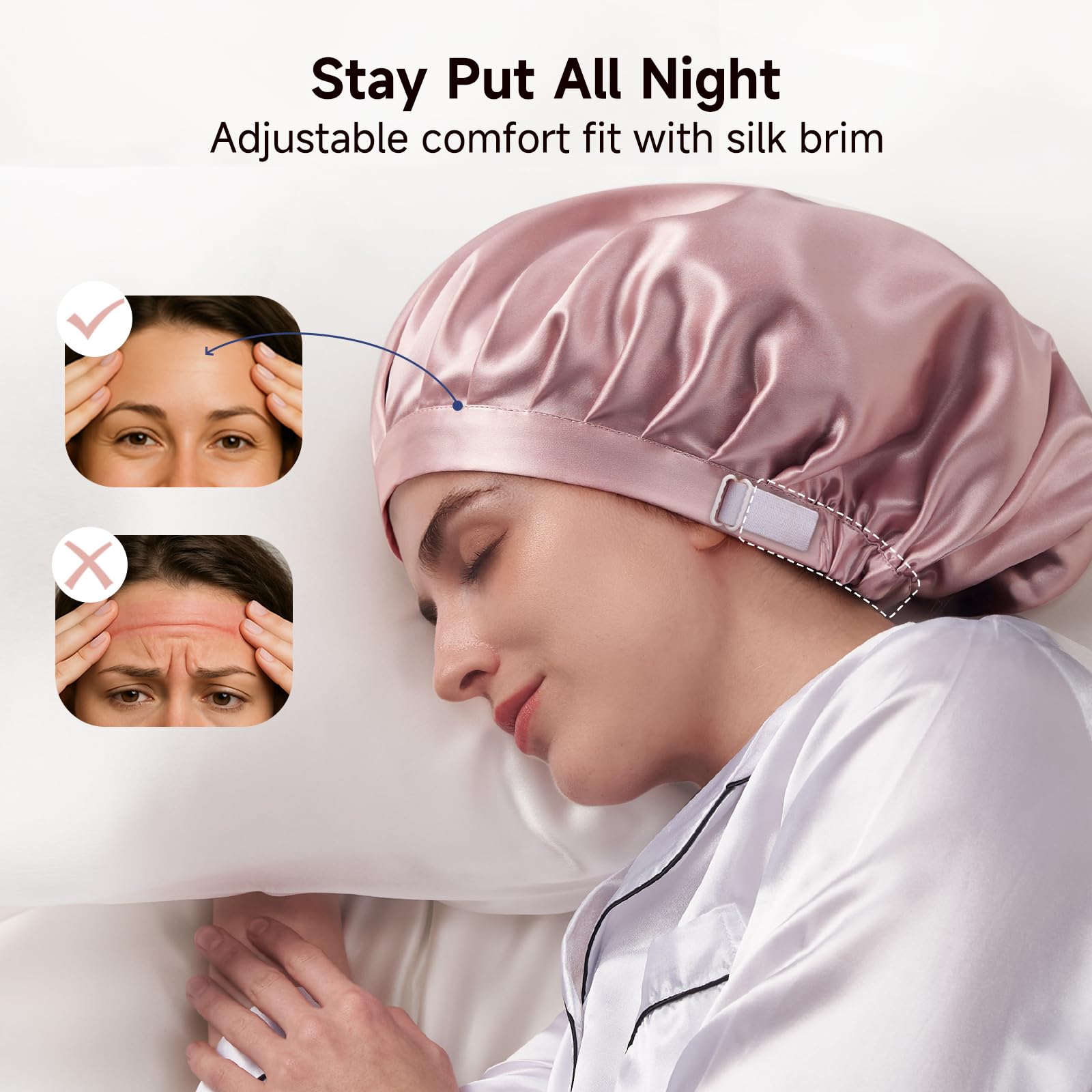 Kaome non-slip design keeps the bonnet in place during sleep.